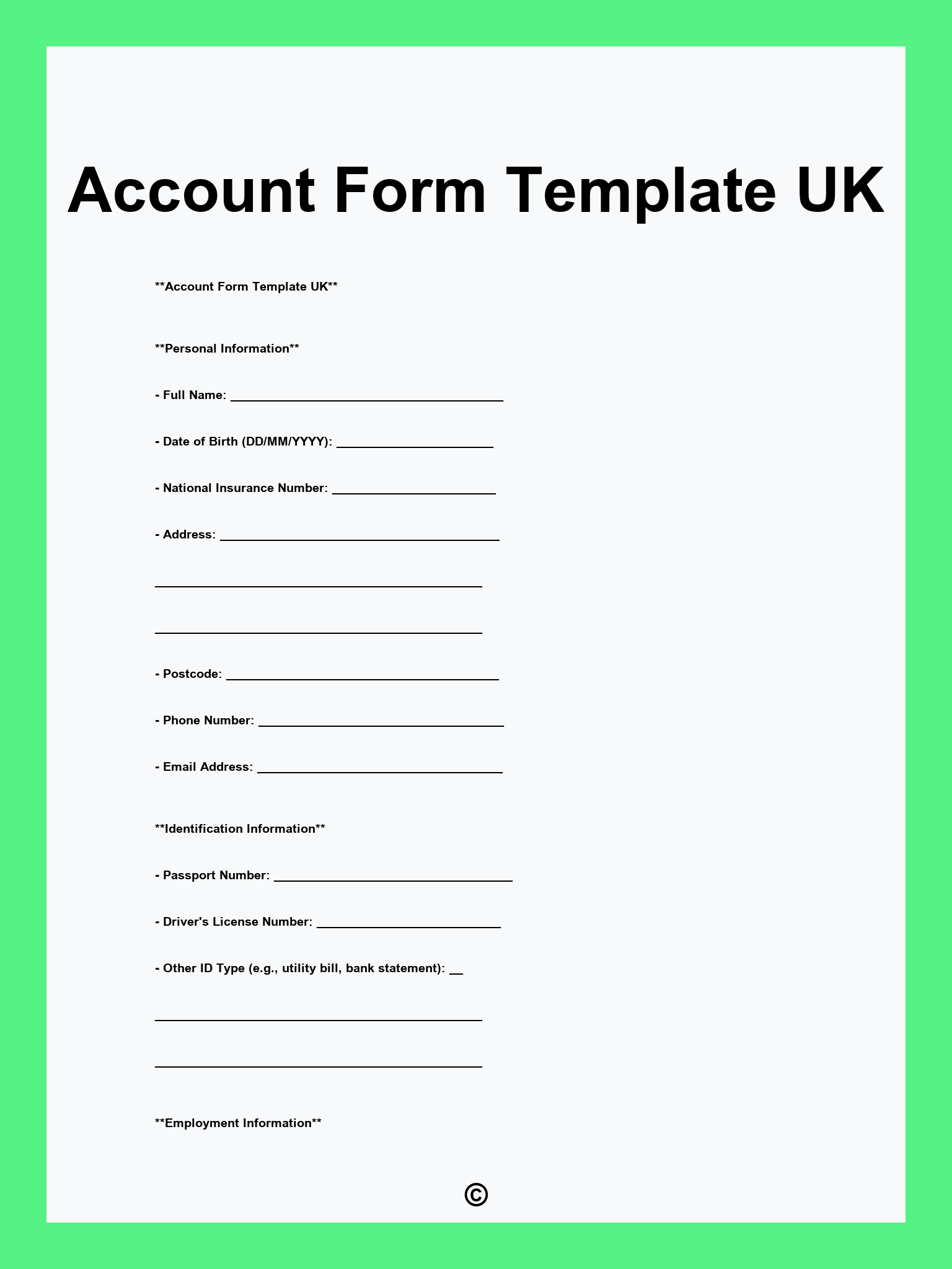 Account Form Template UK