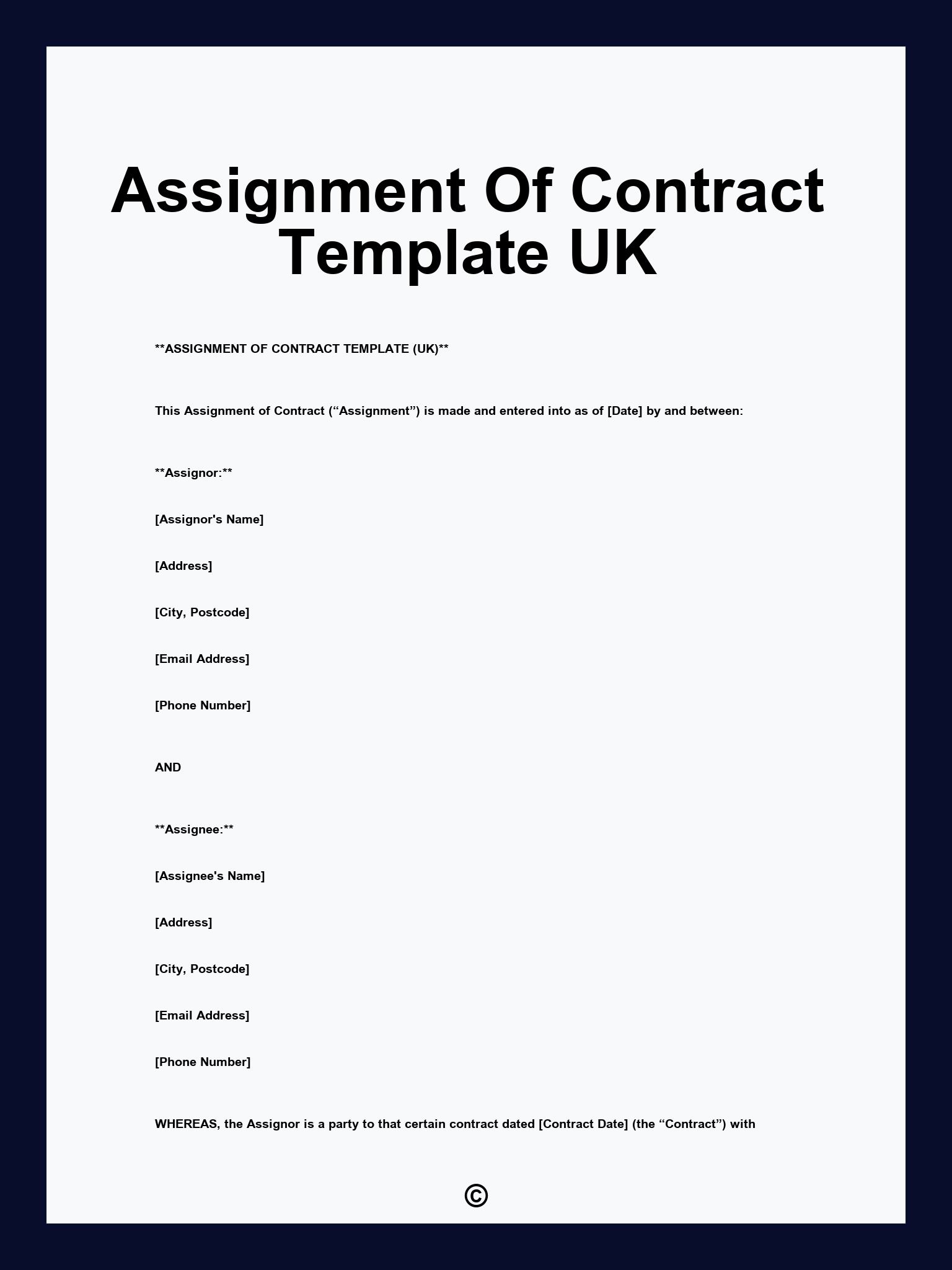 Assignment Of Contract Template UK