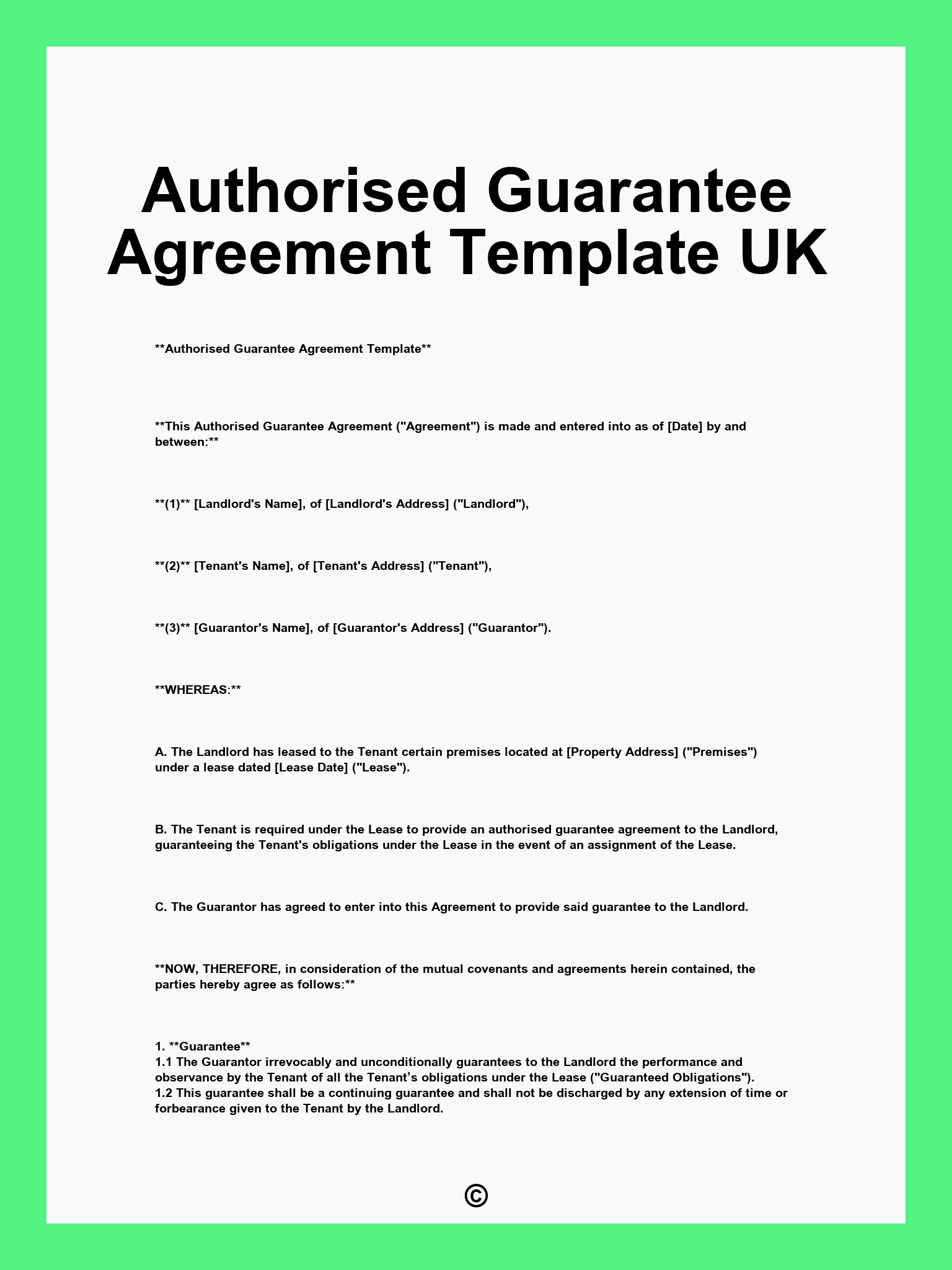 Authorised Guarantee Agreement Template UK