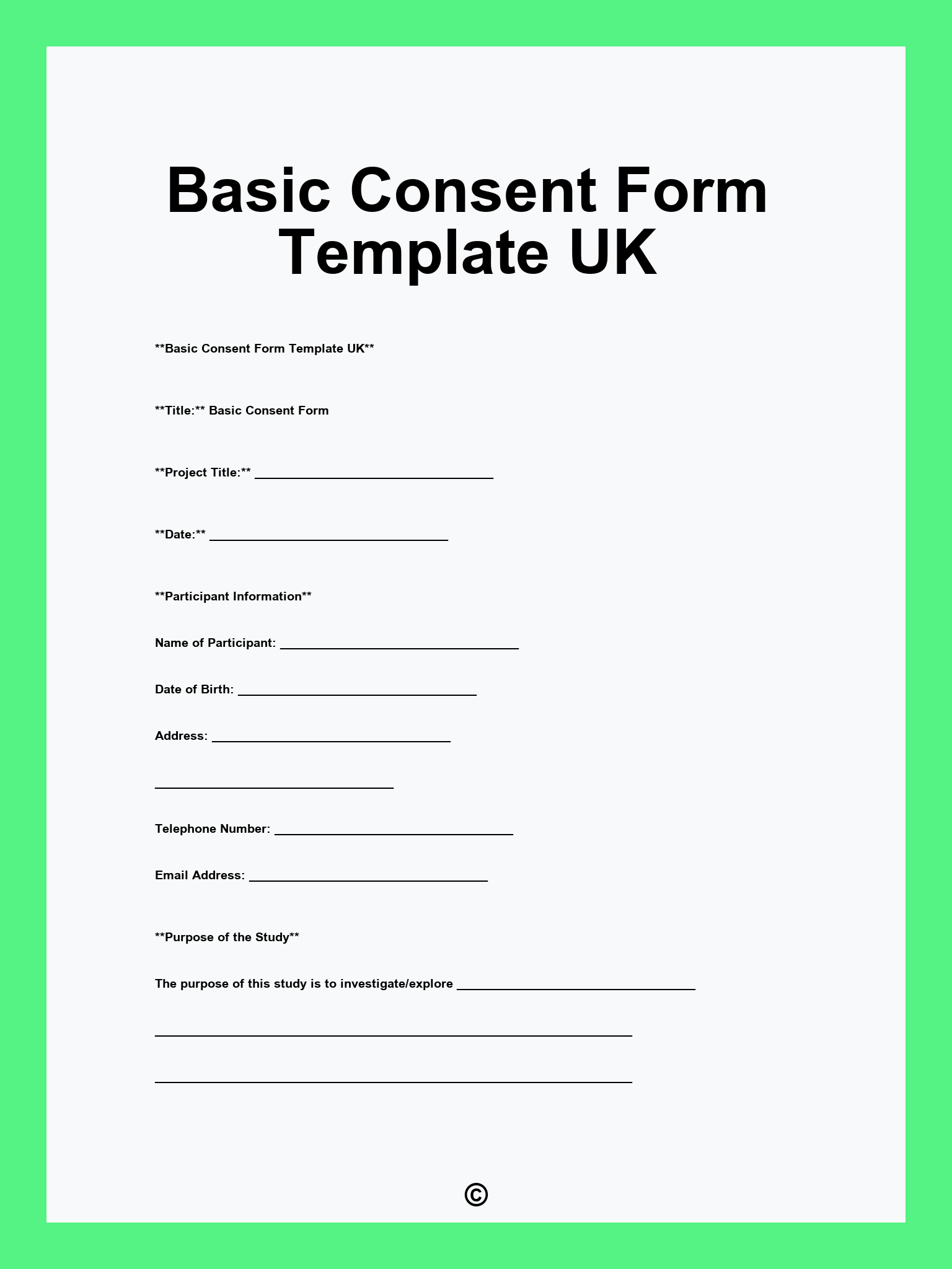 Basic Consent Form Template UK