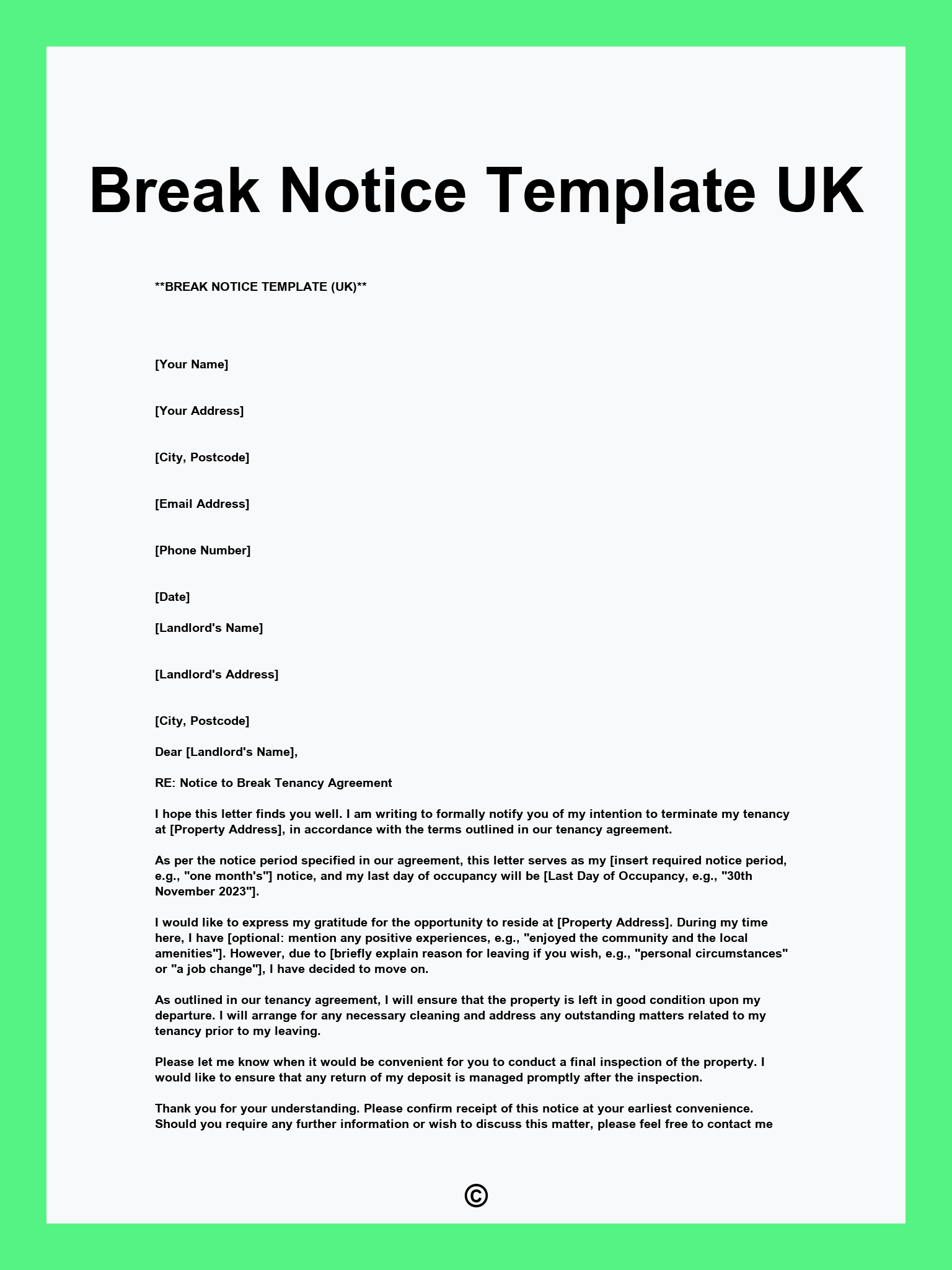 Break Notice Template UK