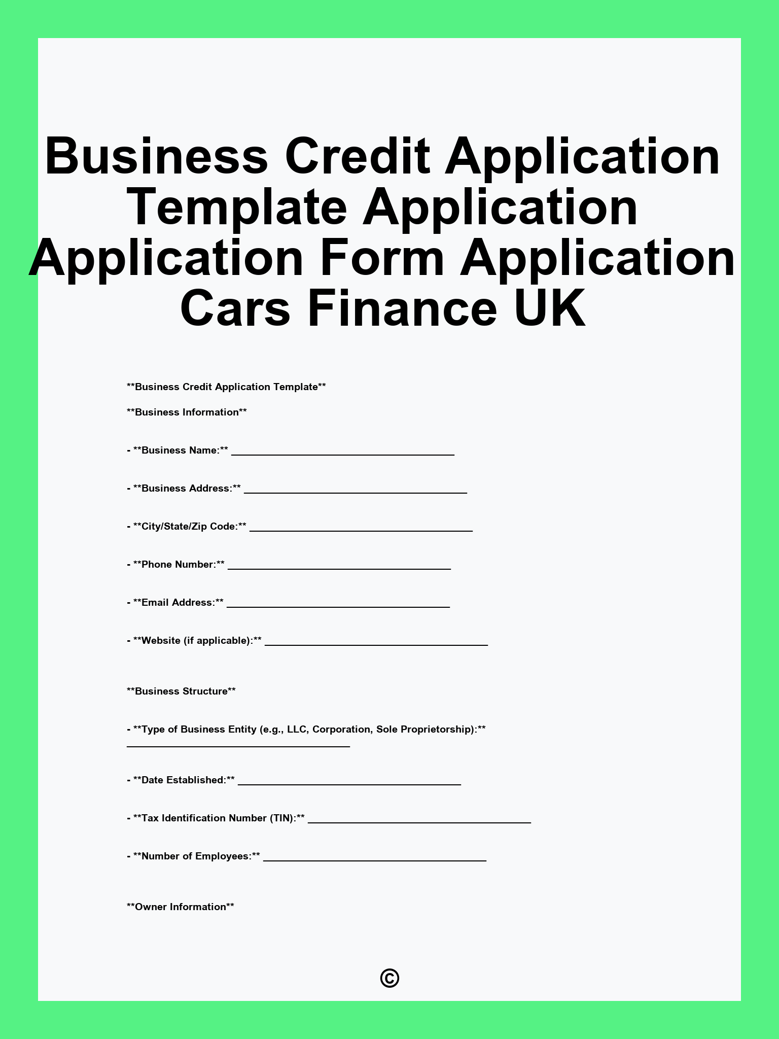 Business Credit Application Template Application Application Form Application Cars Finance UK
