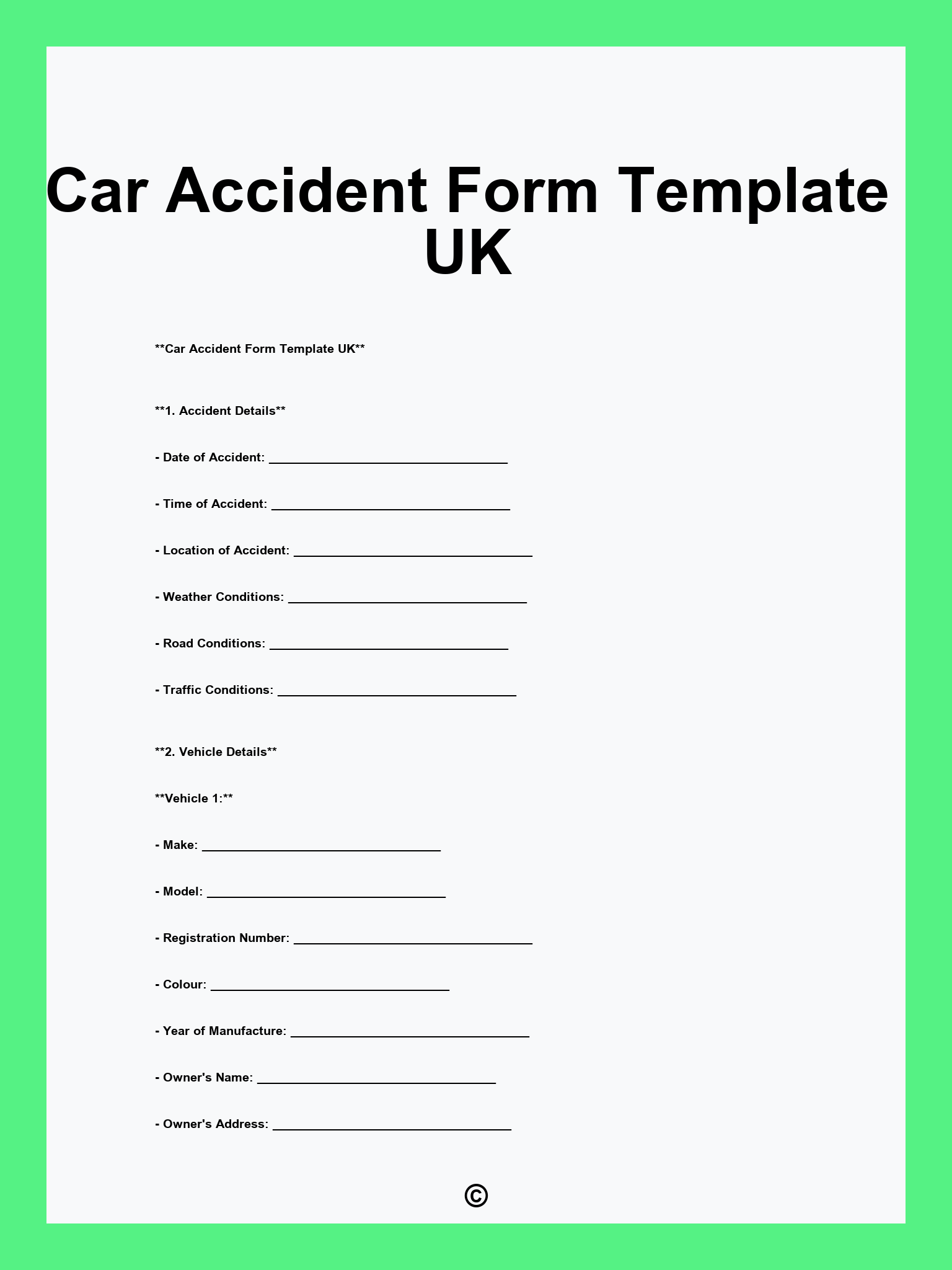 Car Accident Form Template UK