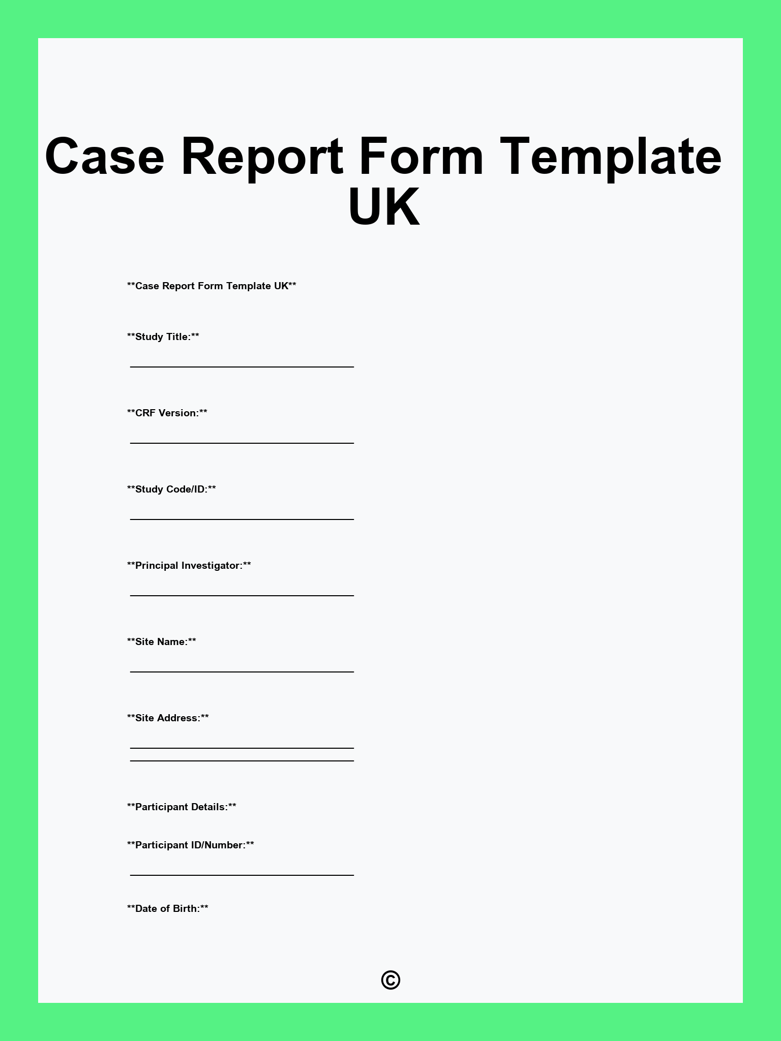 Case Report Form Template UK