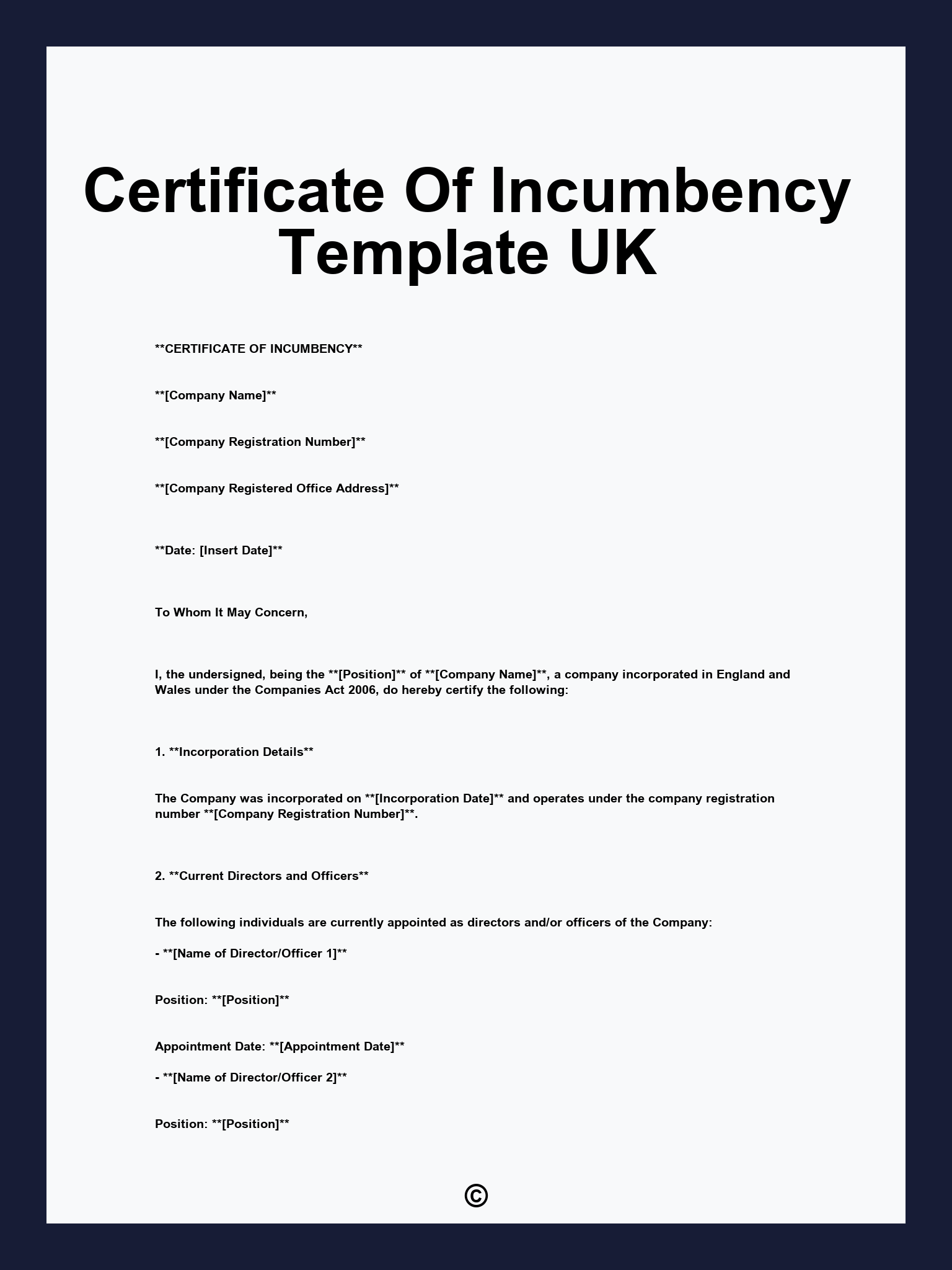 Certificate Of Incumbency Template UK