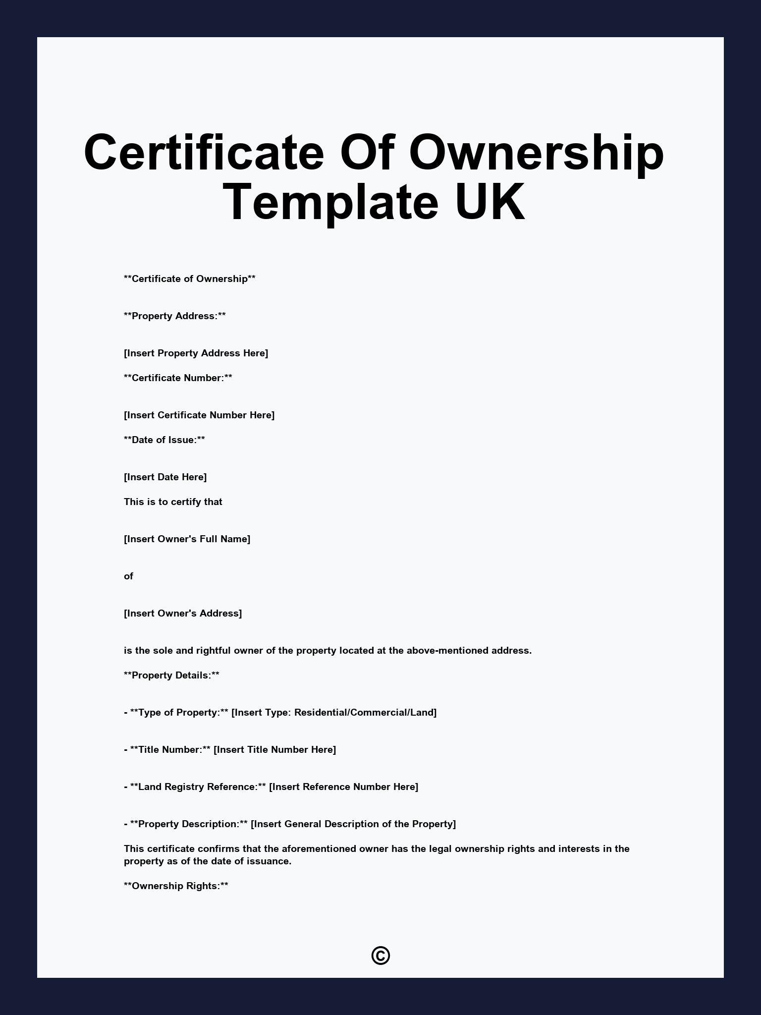 Certificate Of Ownership Template UK