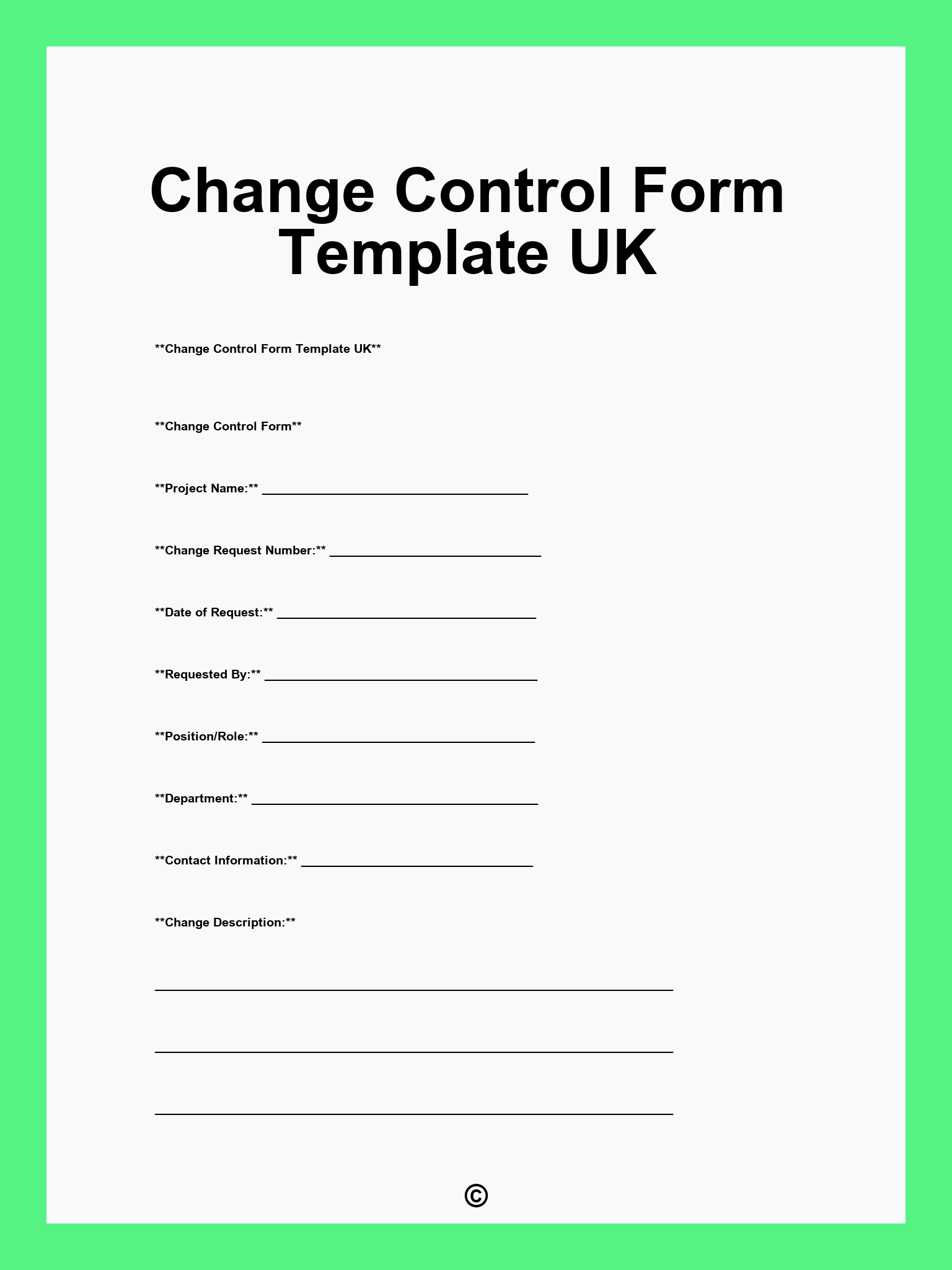 Change Control Form Template UK