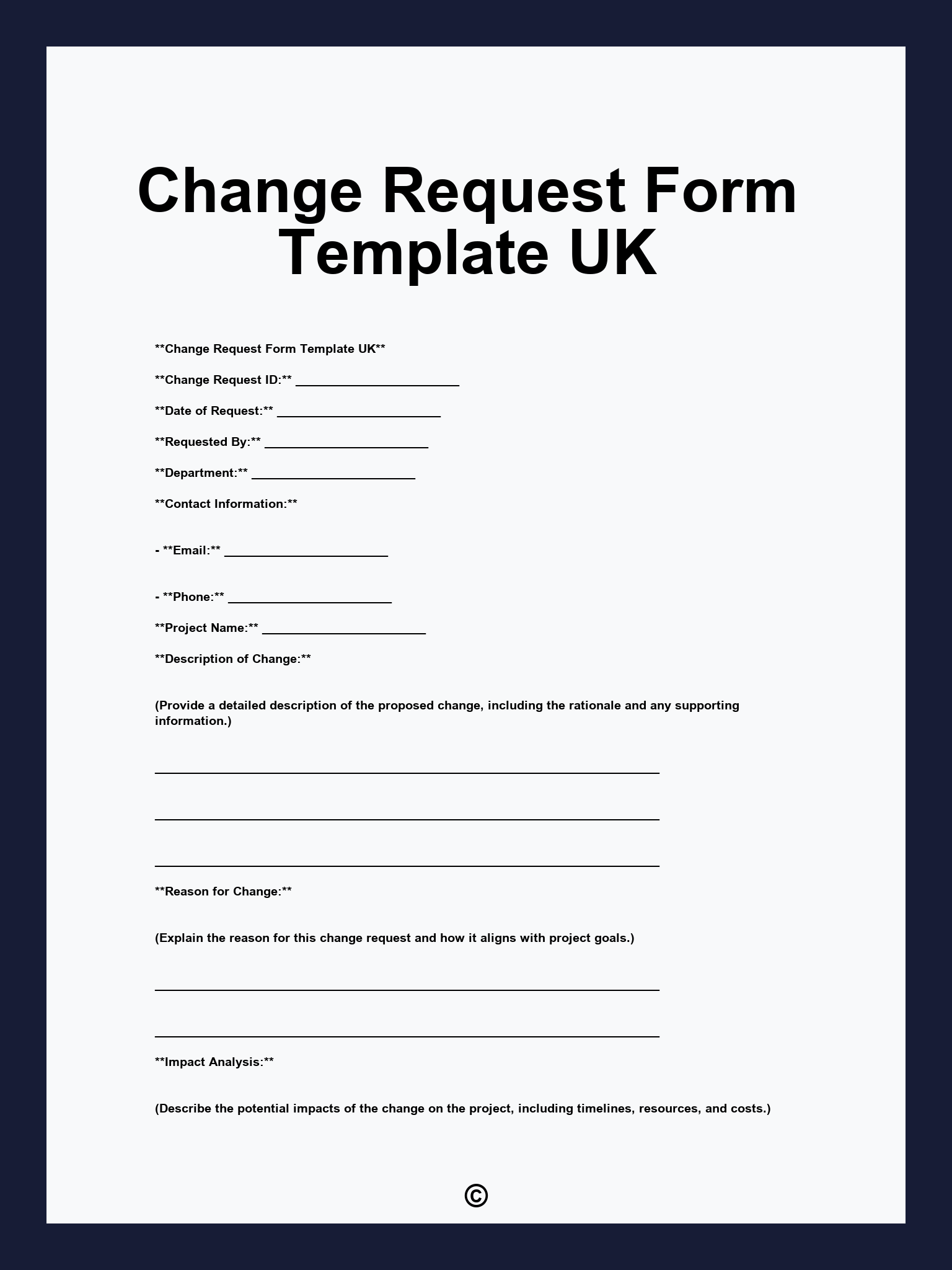 Change Request Form Template UK