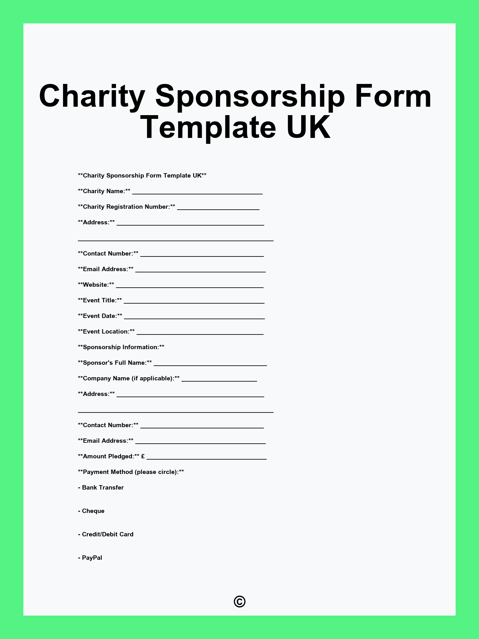 Charity Sponsorship Form Template UK