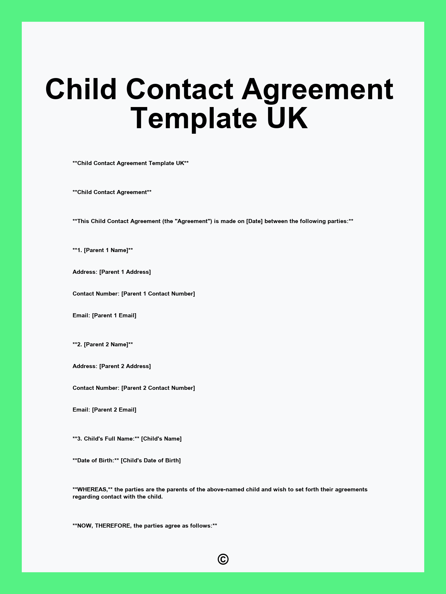 Child Contact Agreement Template UK