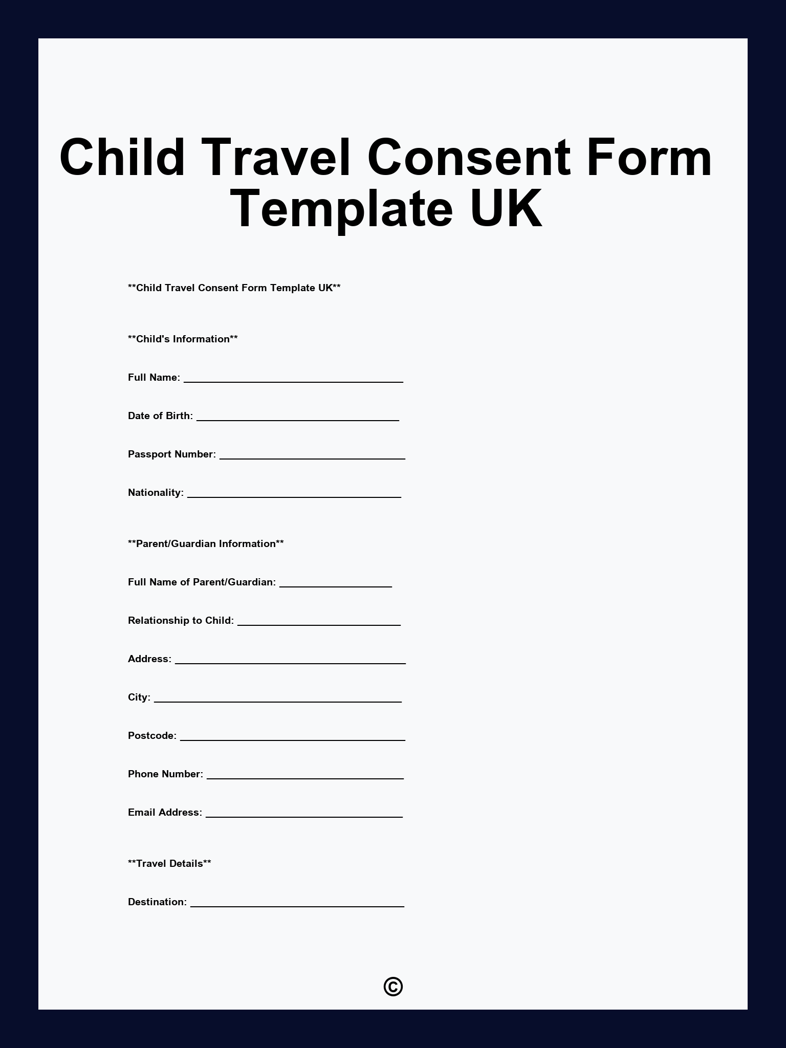 Child Travel Consent Form Template UK