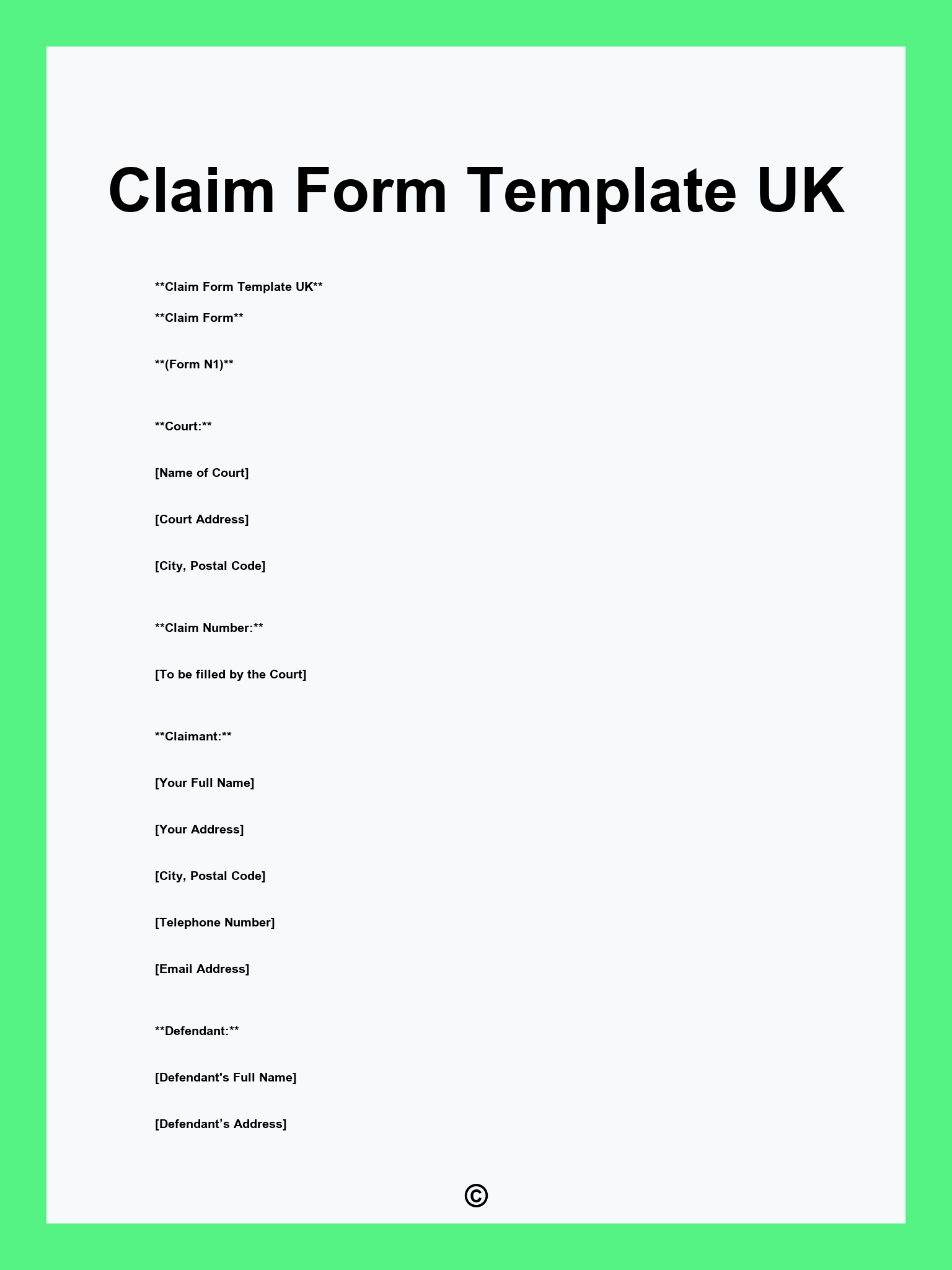 Claim Form Template UK