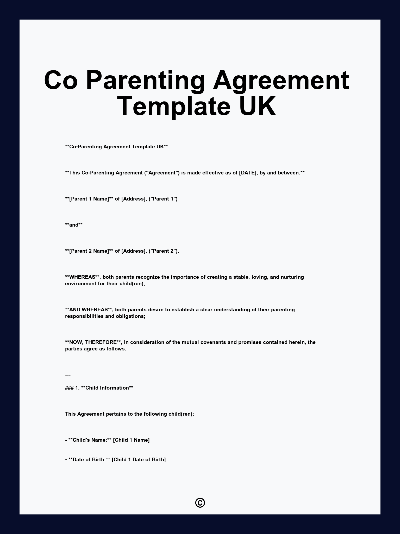 Co Parenting Agreement Template UK