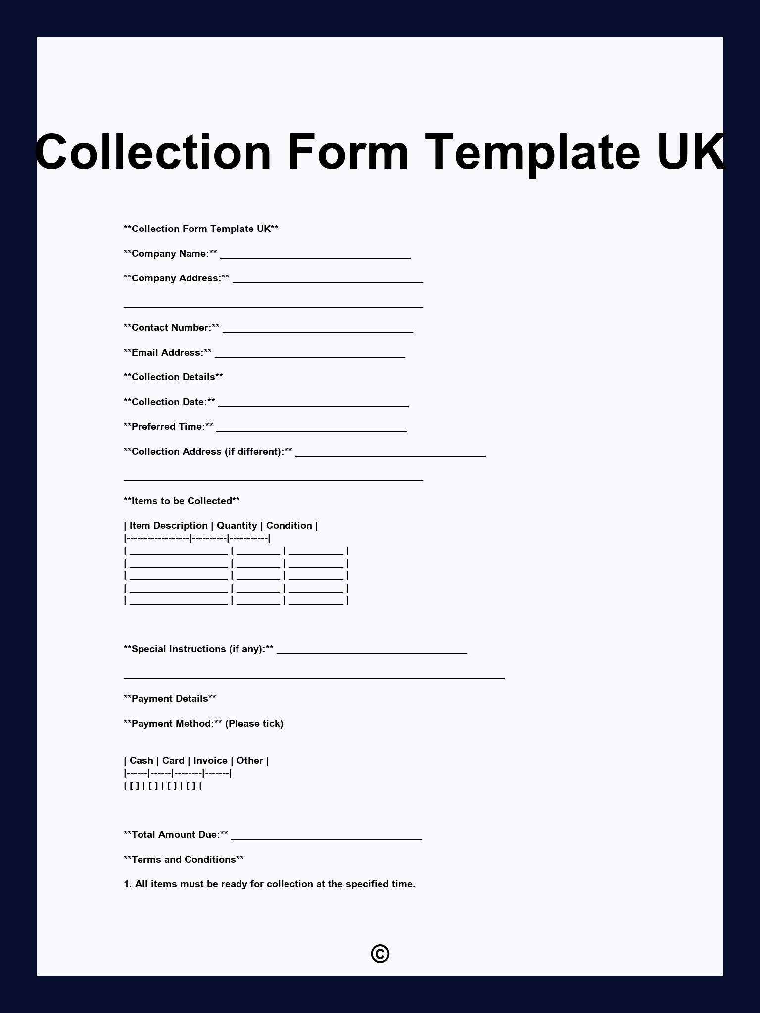 Collection Form Template UK