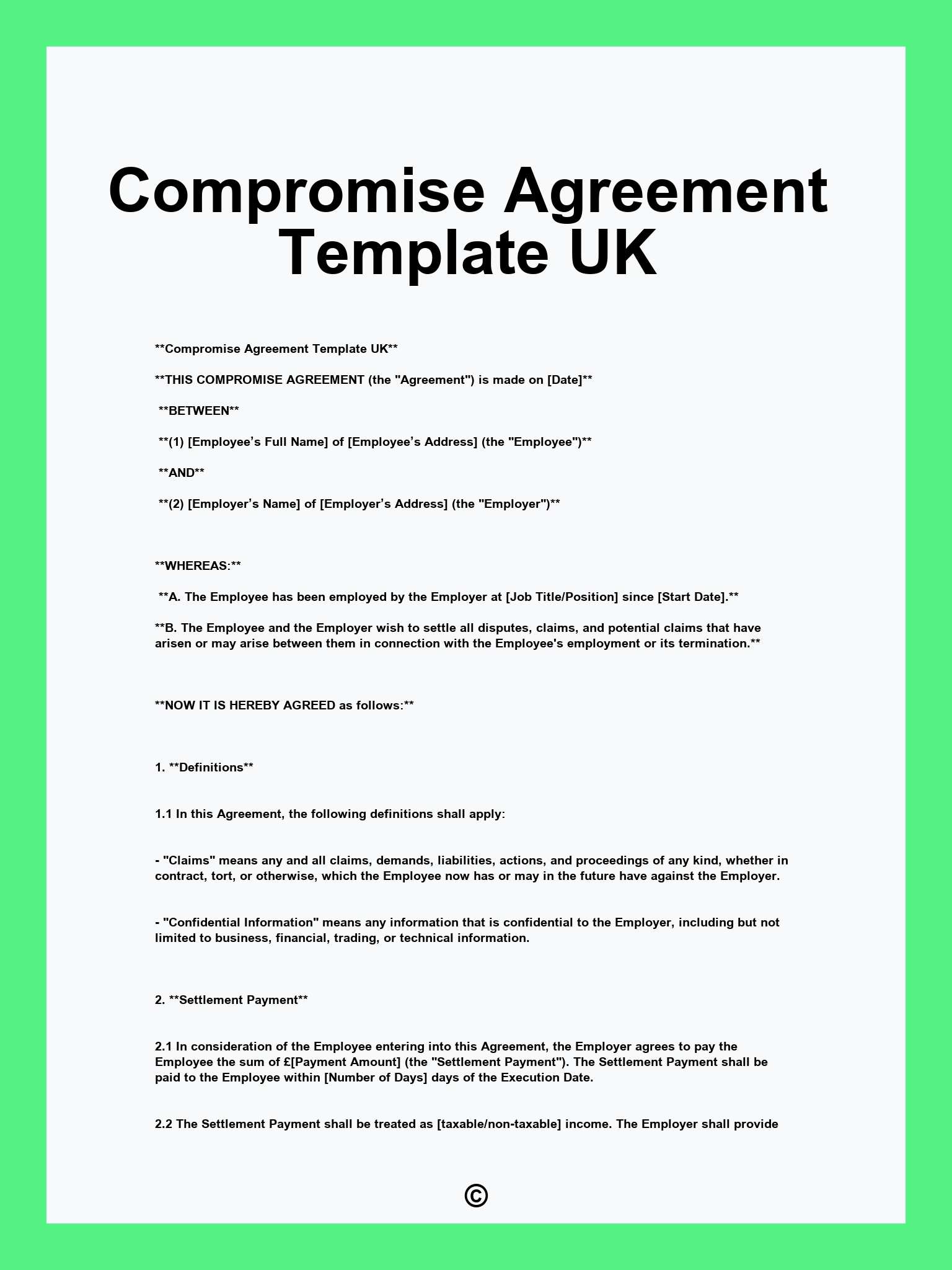 Compromise Agreement Template UK