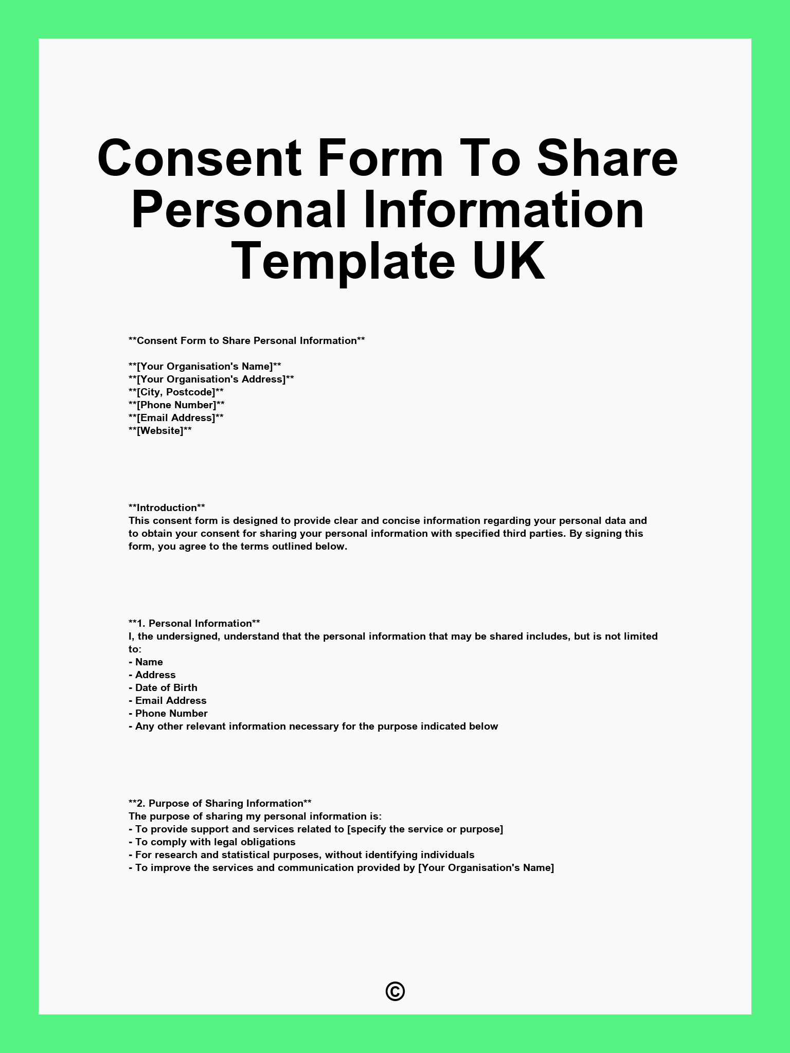 Consent Form To Share Personal Information Template UK