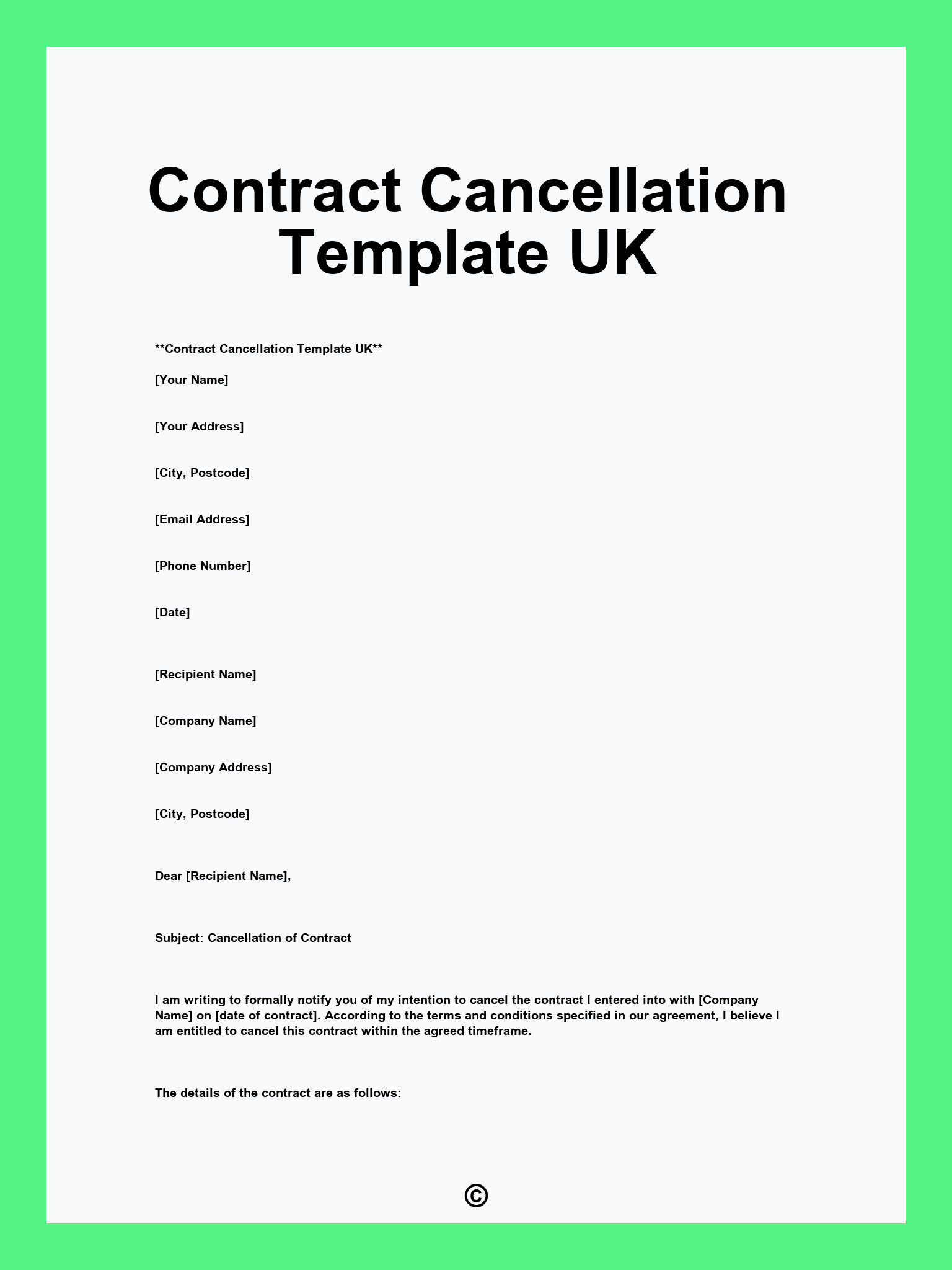 Contract Cancellation Template UK