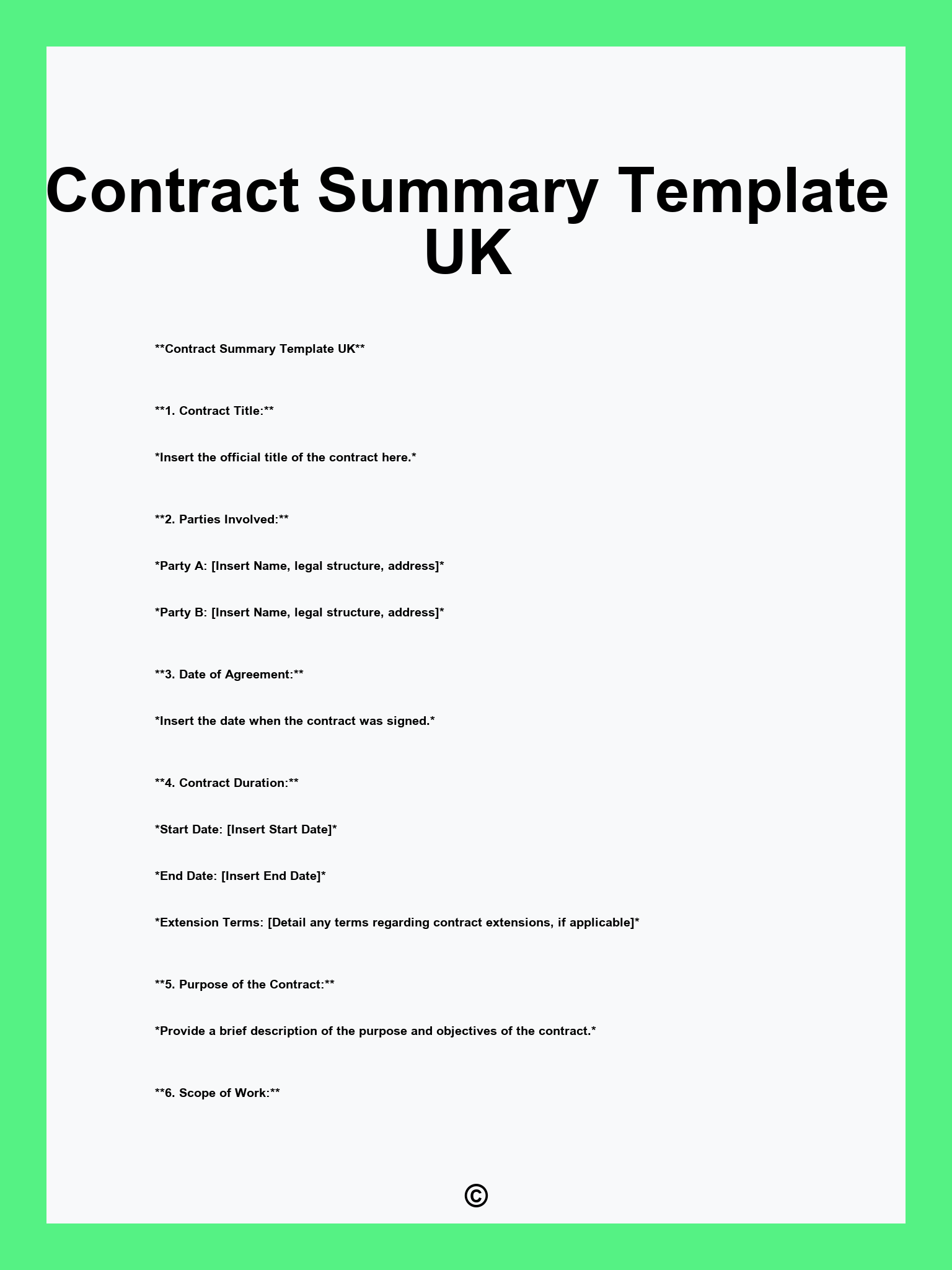 Contract Summary Template UK