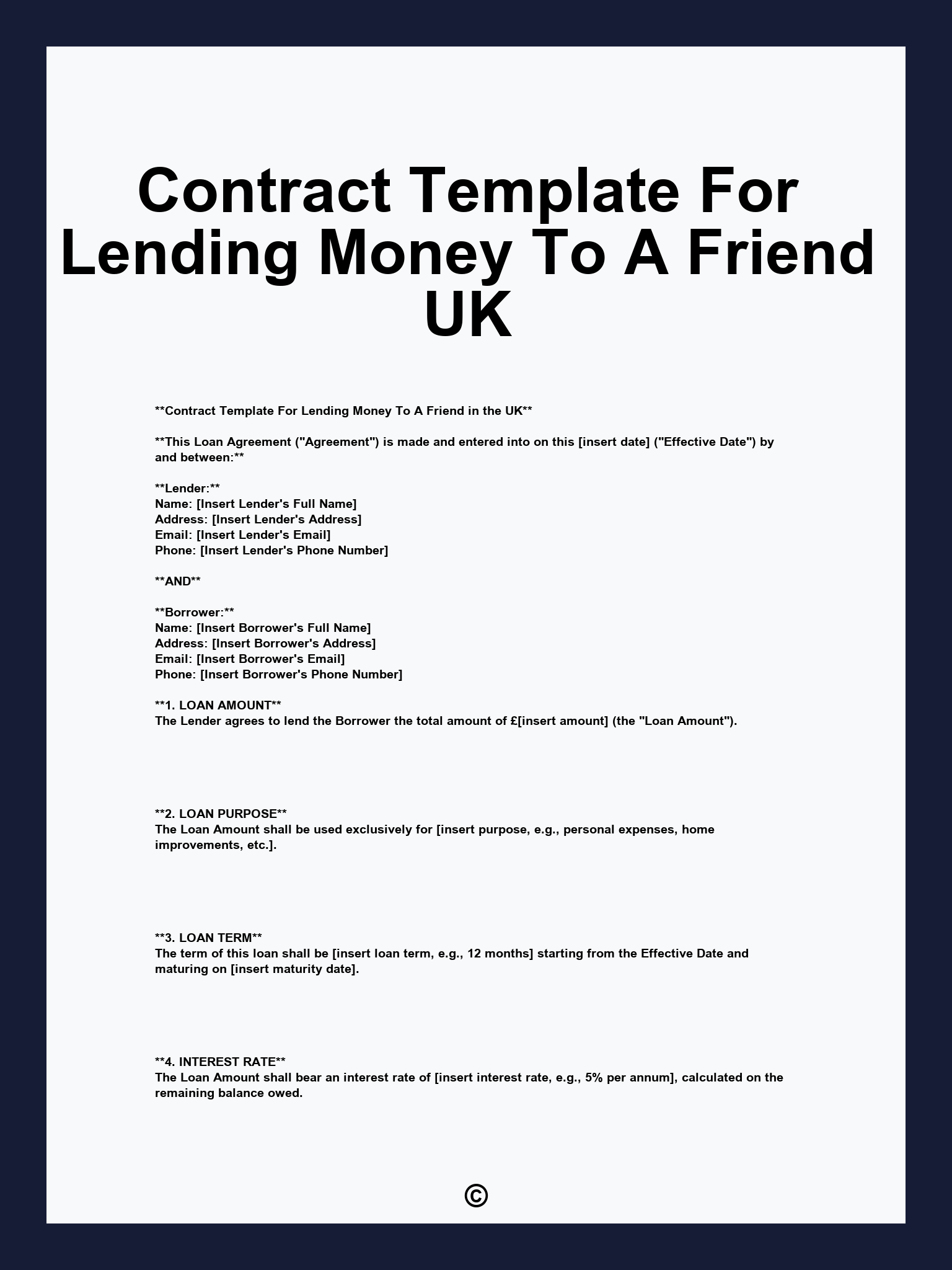 Contract Template For Lending Money To A Friend UK