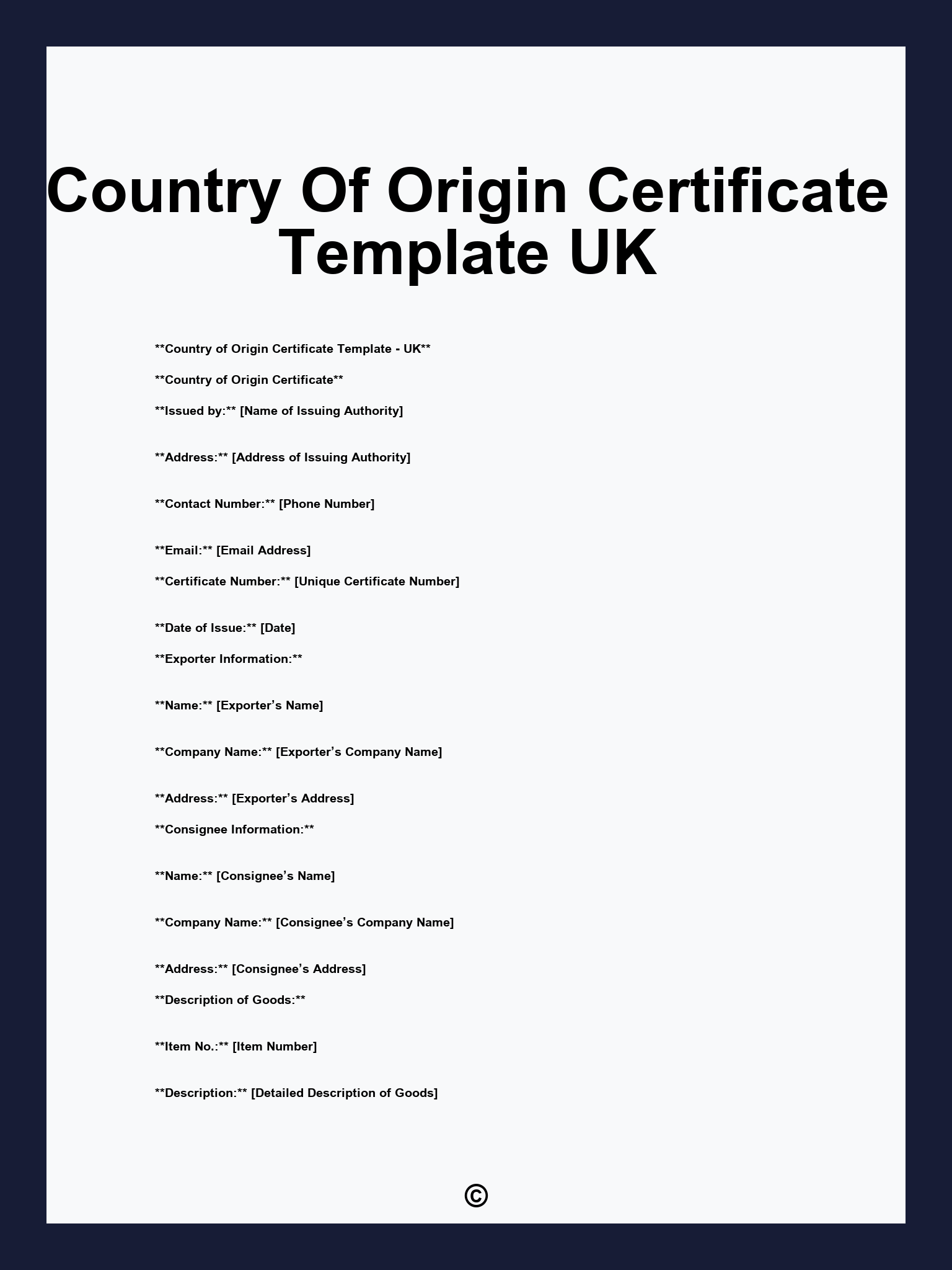 Country Of Origin Certificate Template UK