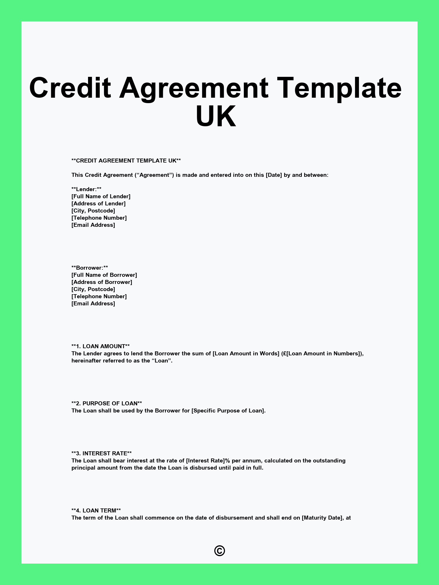 Credit Agreement Template UK