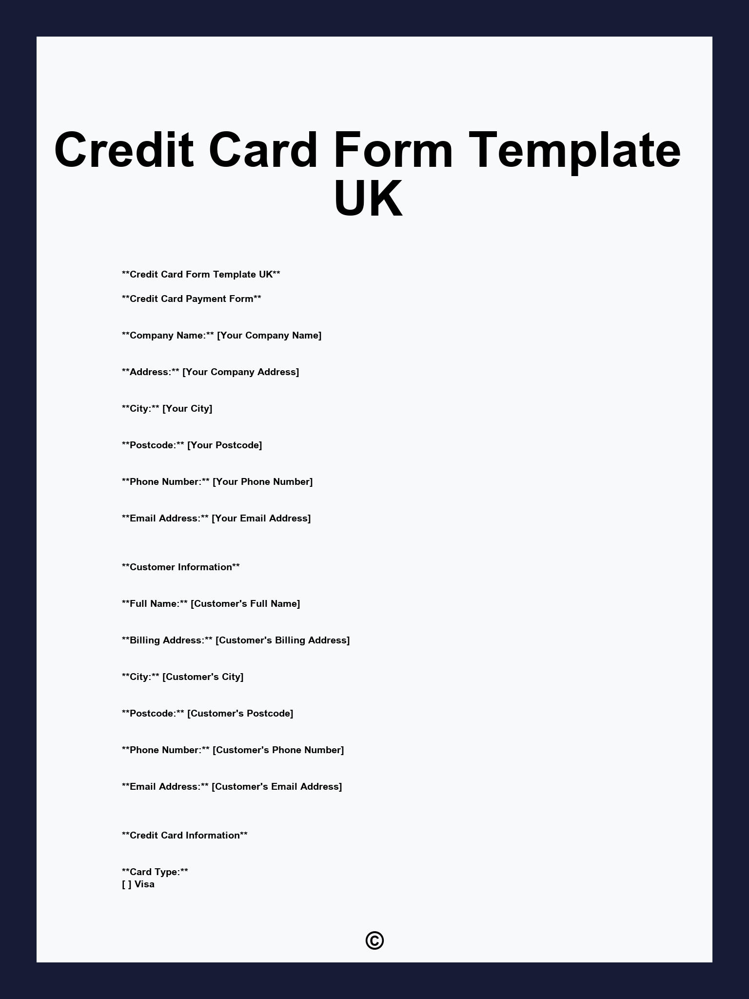 Credit Card Form Template UK