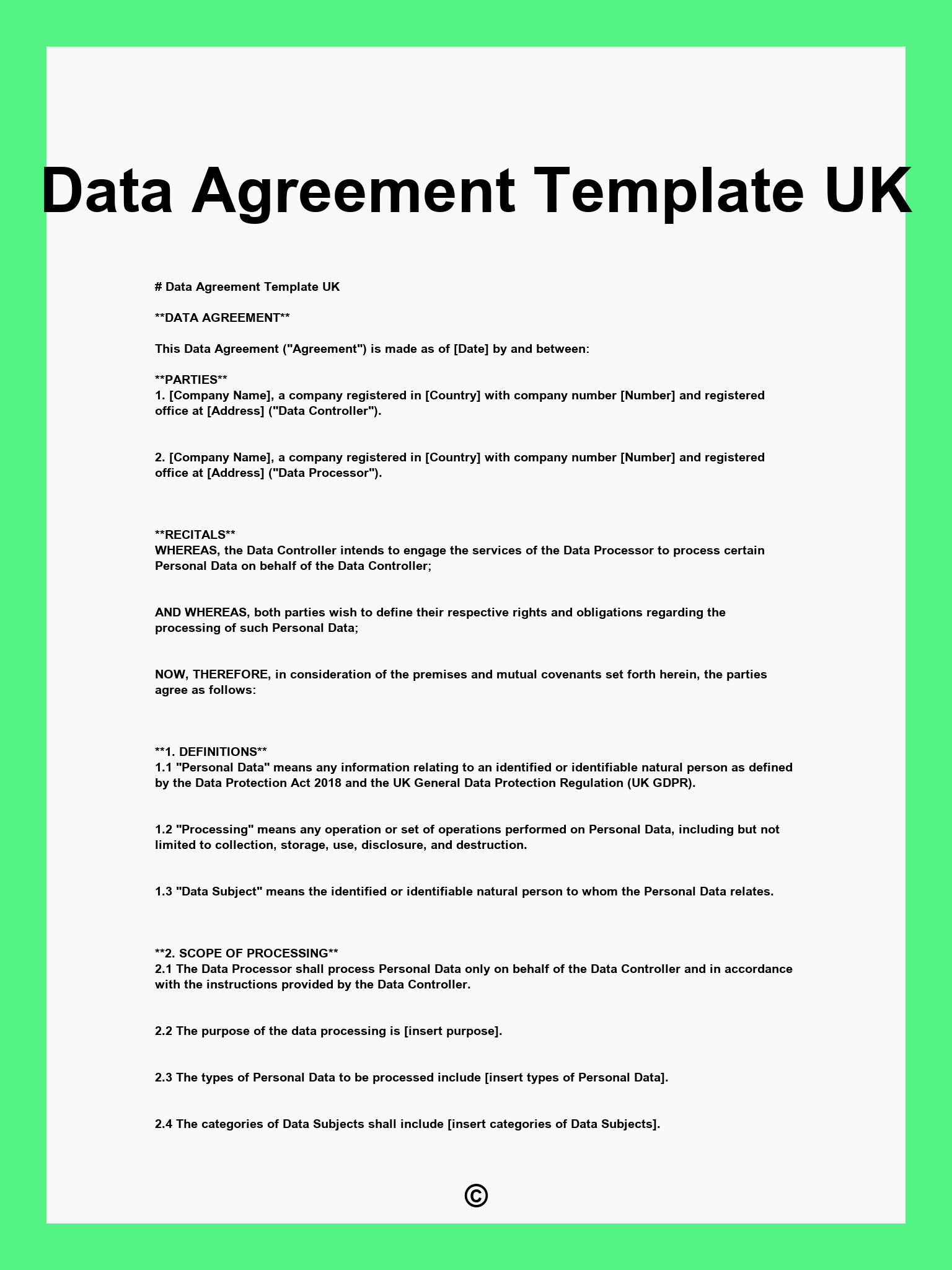 Data Agreement Template UK Data Agreement Template UK