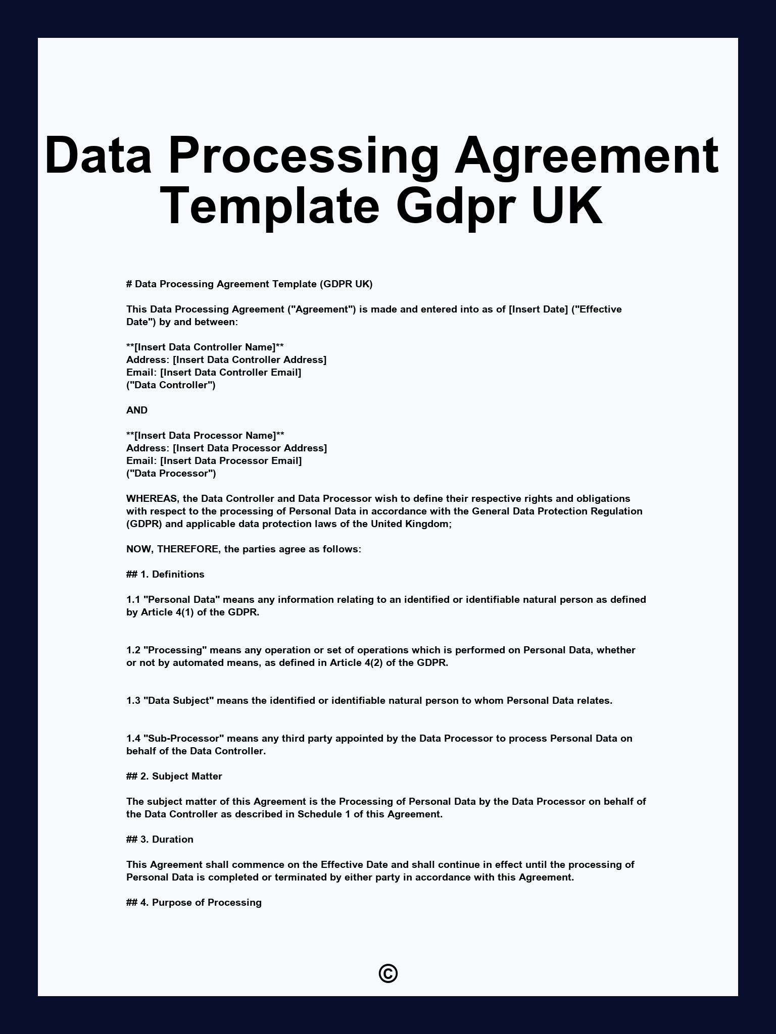 Data Processing Agreement Template Gdpr UK