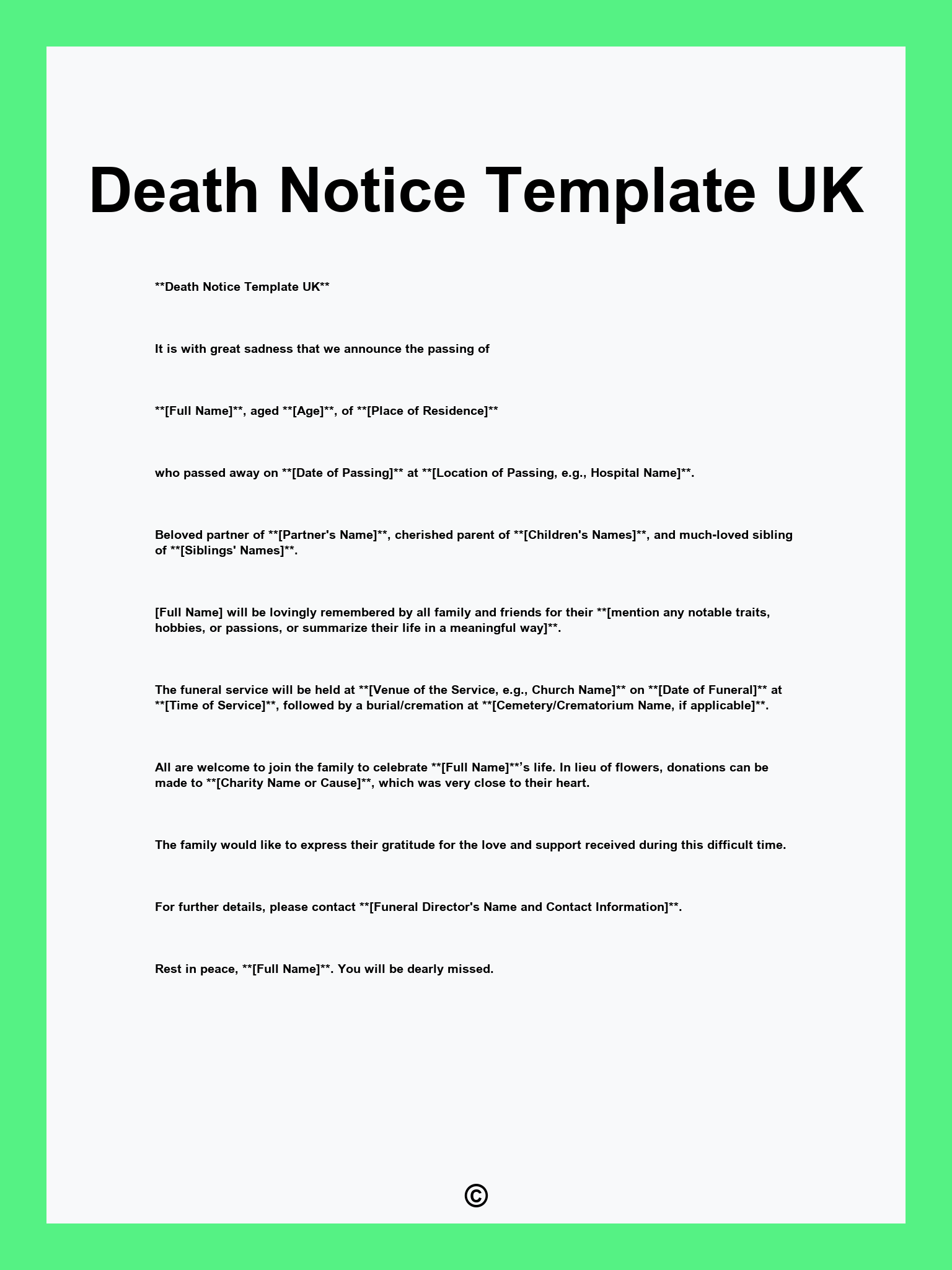 Death Notice Template UK