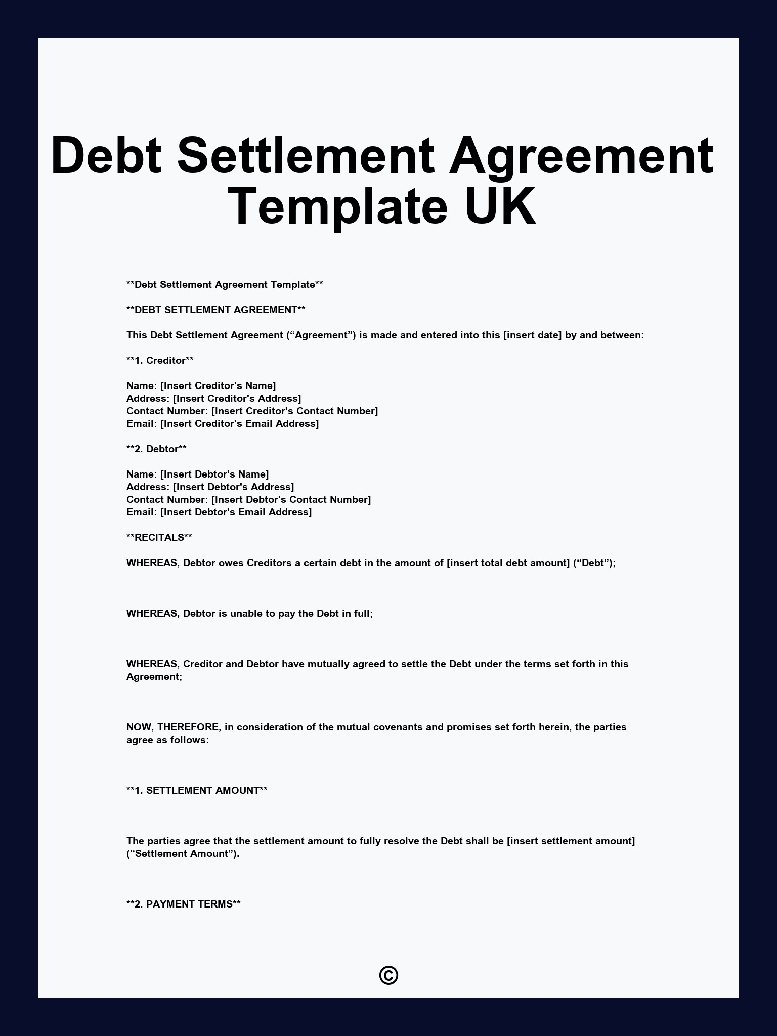 Debt Settlement Agreement Template UK