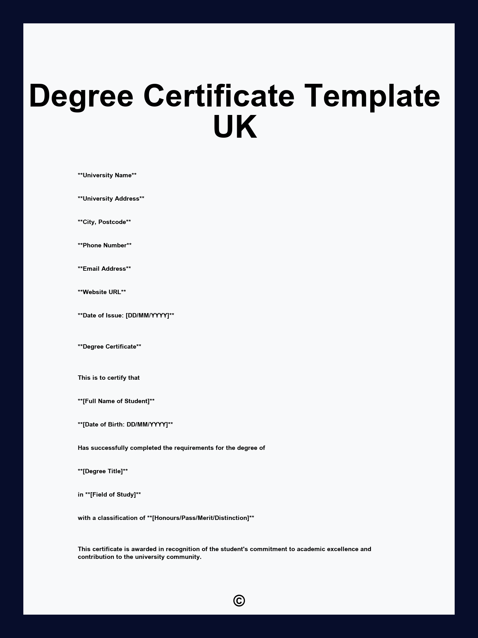 Degree Certificate Template UK