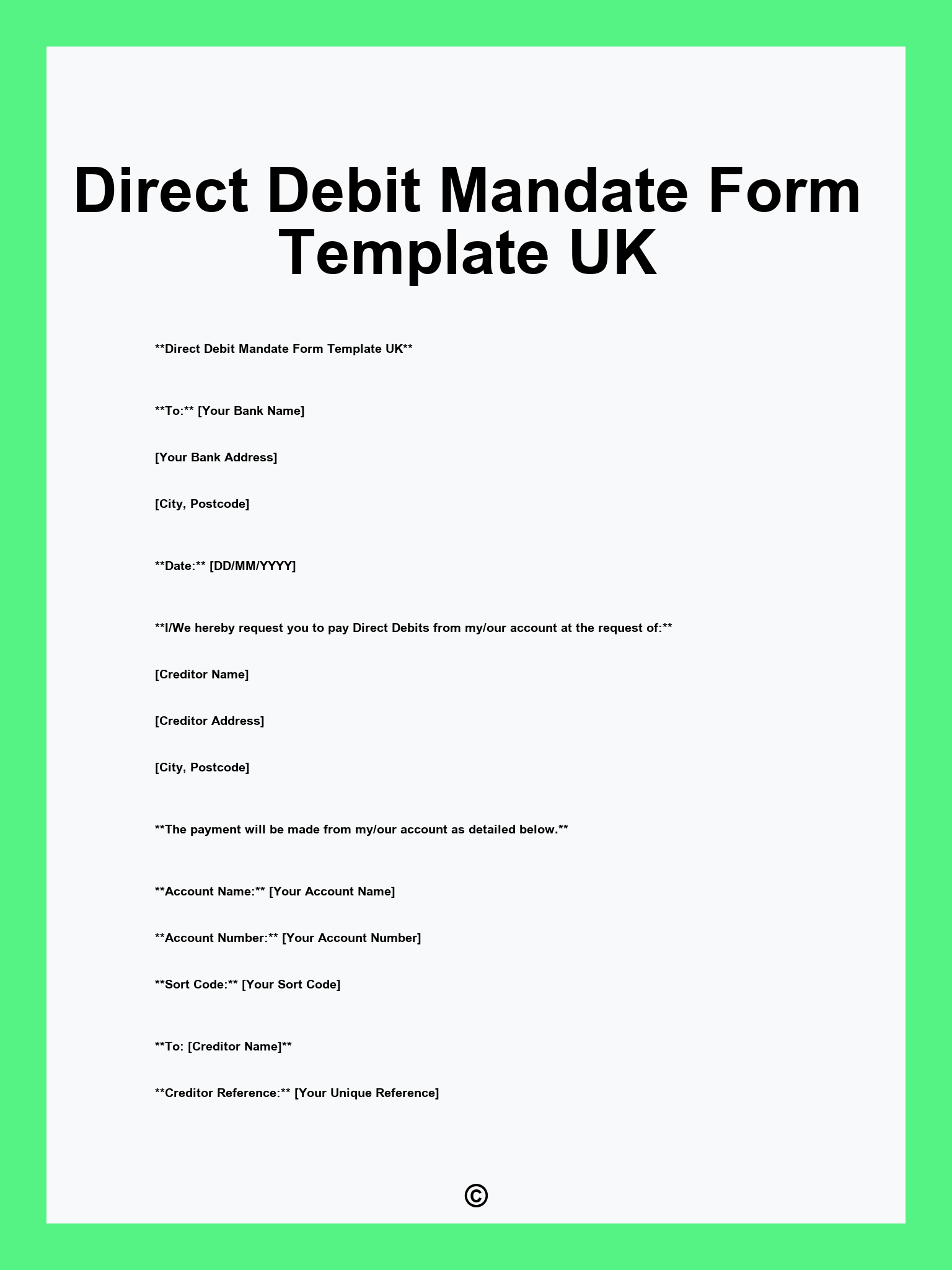 Direct Debit Mandate Form Template UK