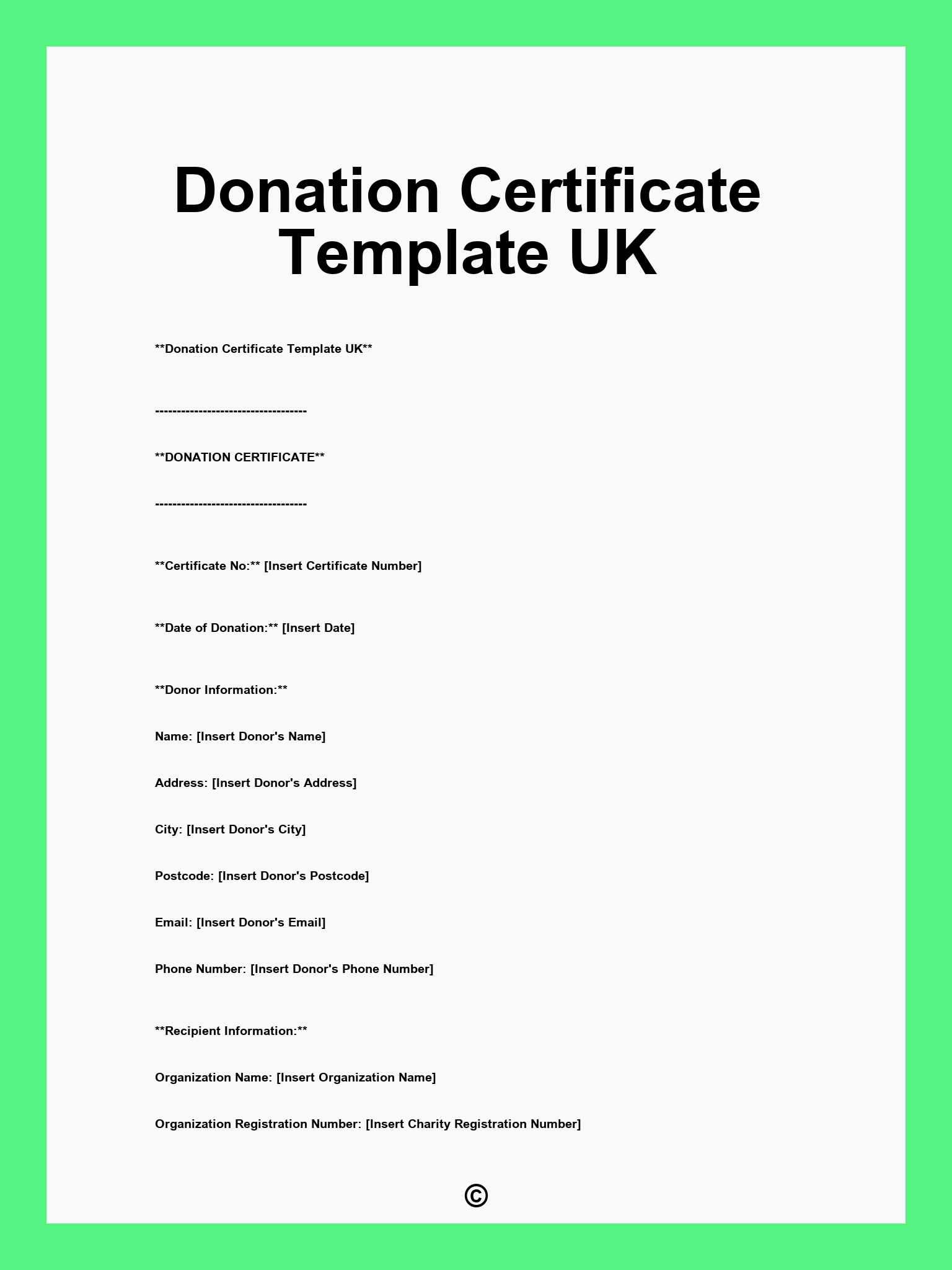 Donation Certificate Template UK