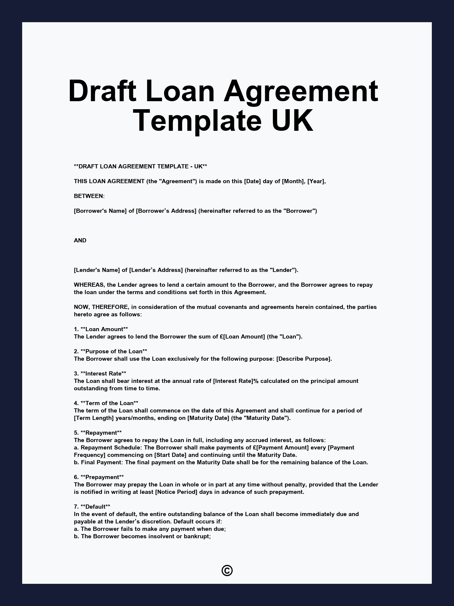 Draft Loan Agreement Template UK