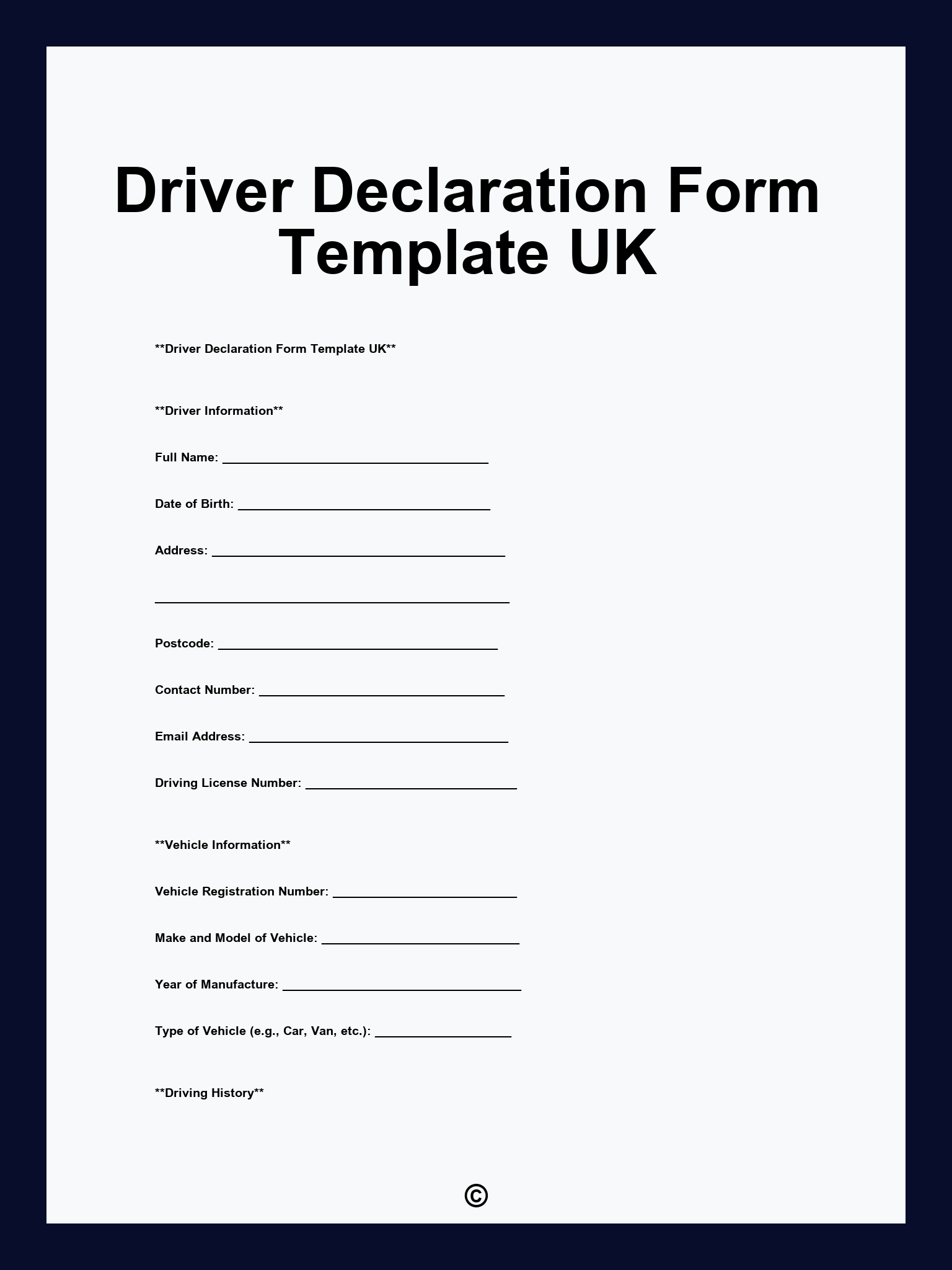 Driver Declaration Form Template UK