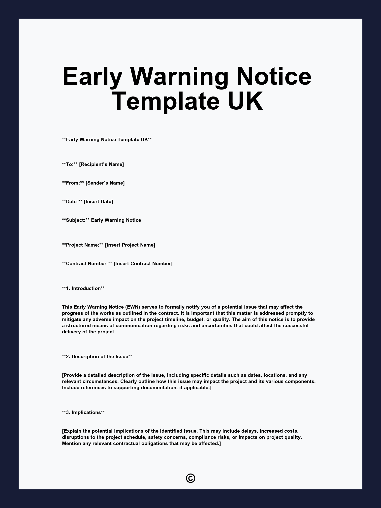 Early Warning Notice Template UK