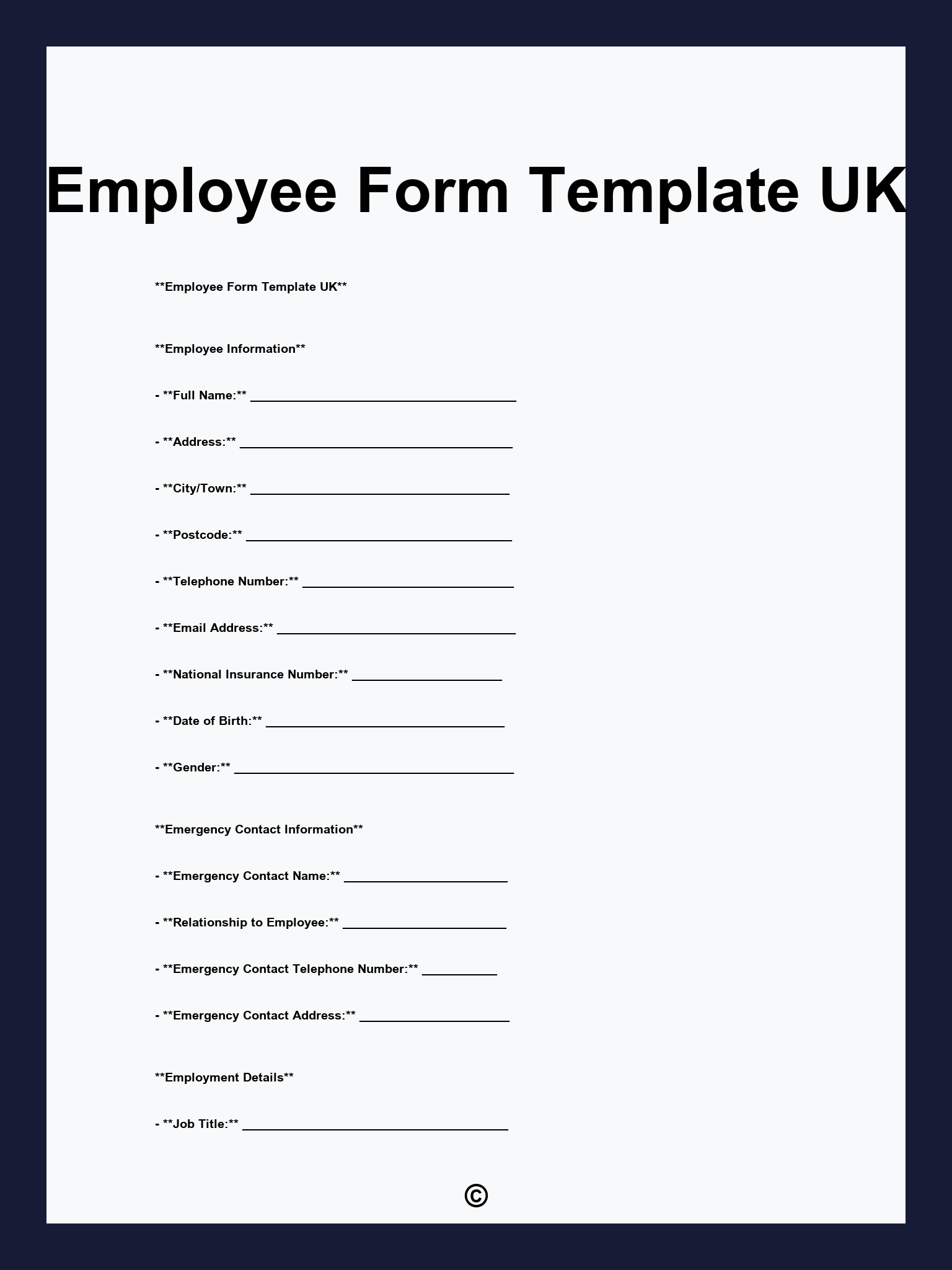 Employee Form Template UK