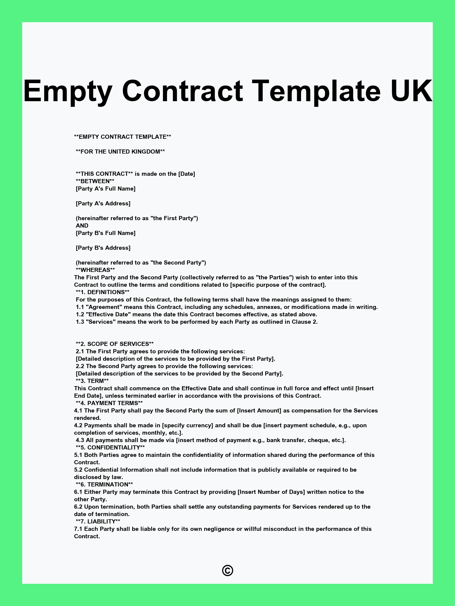 Empty Contract Template UK