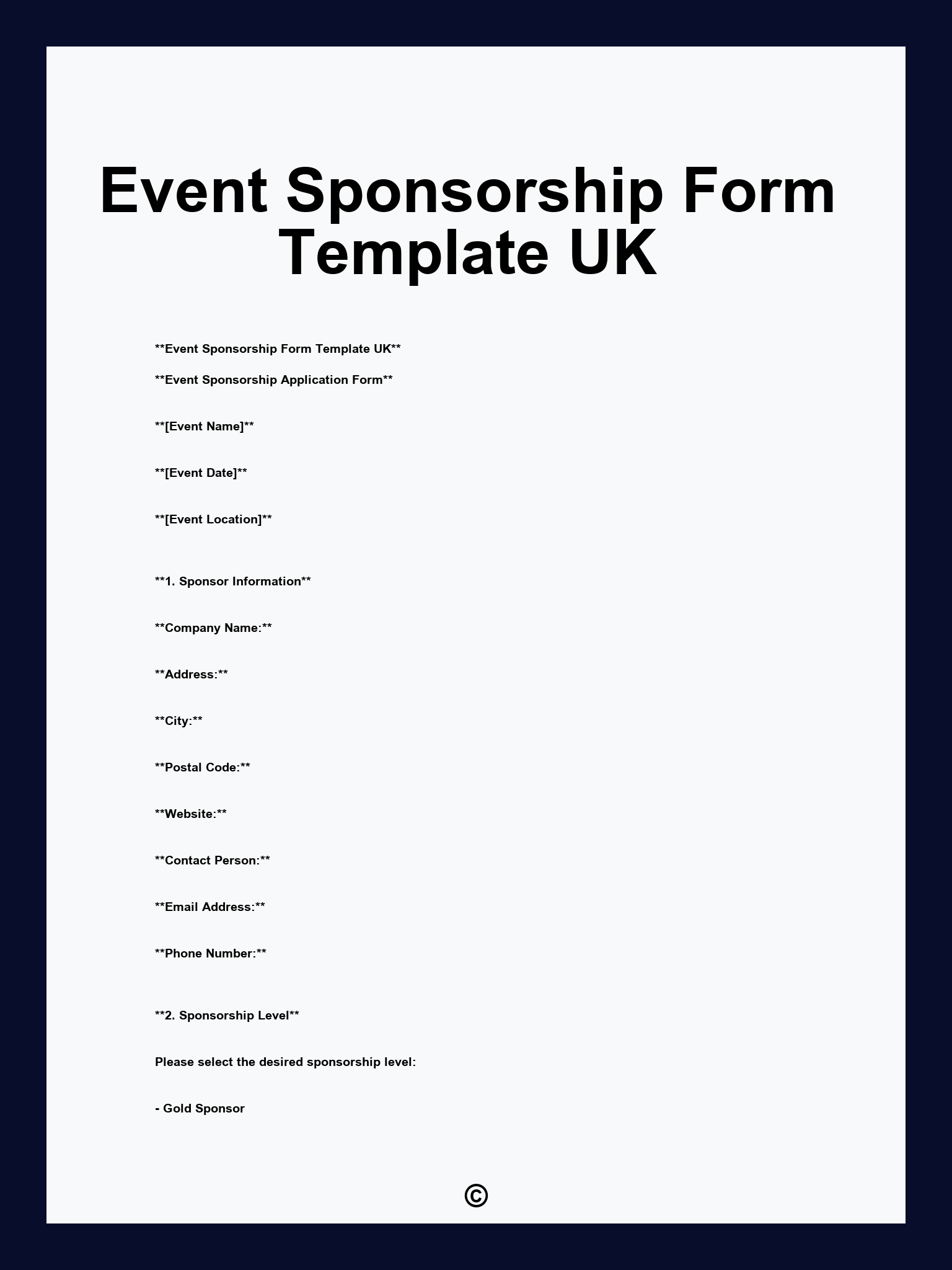 Event Sponsorship Form Template UK