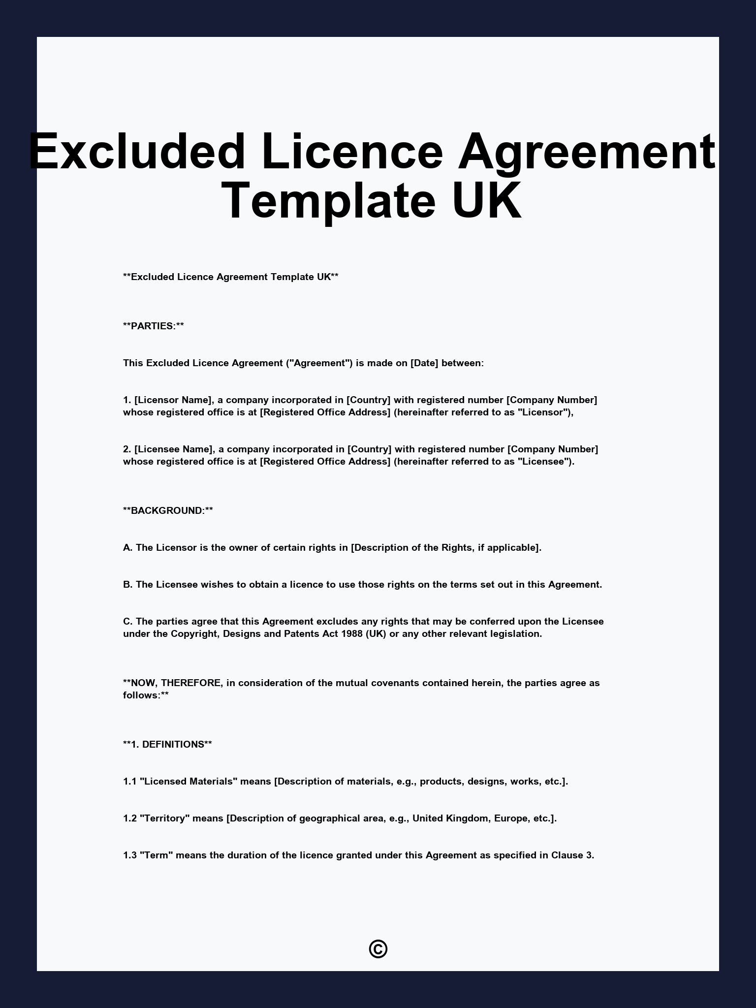 Excluded Licence Agreement Template UK