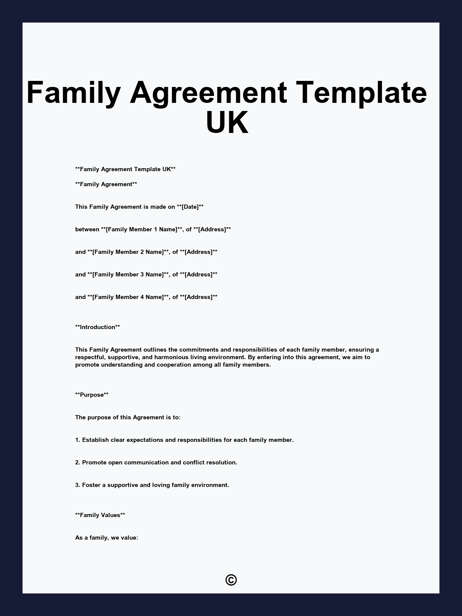 Family Agreement Template UK