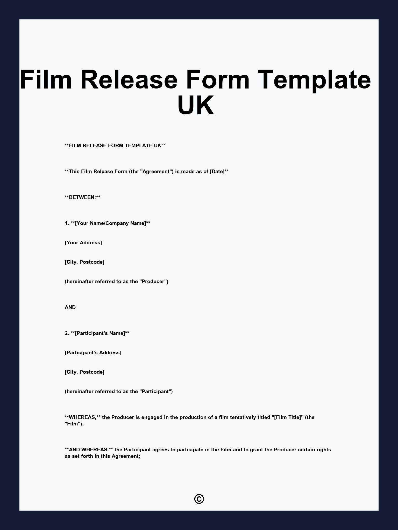 Film Release Form Template UK