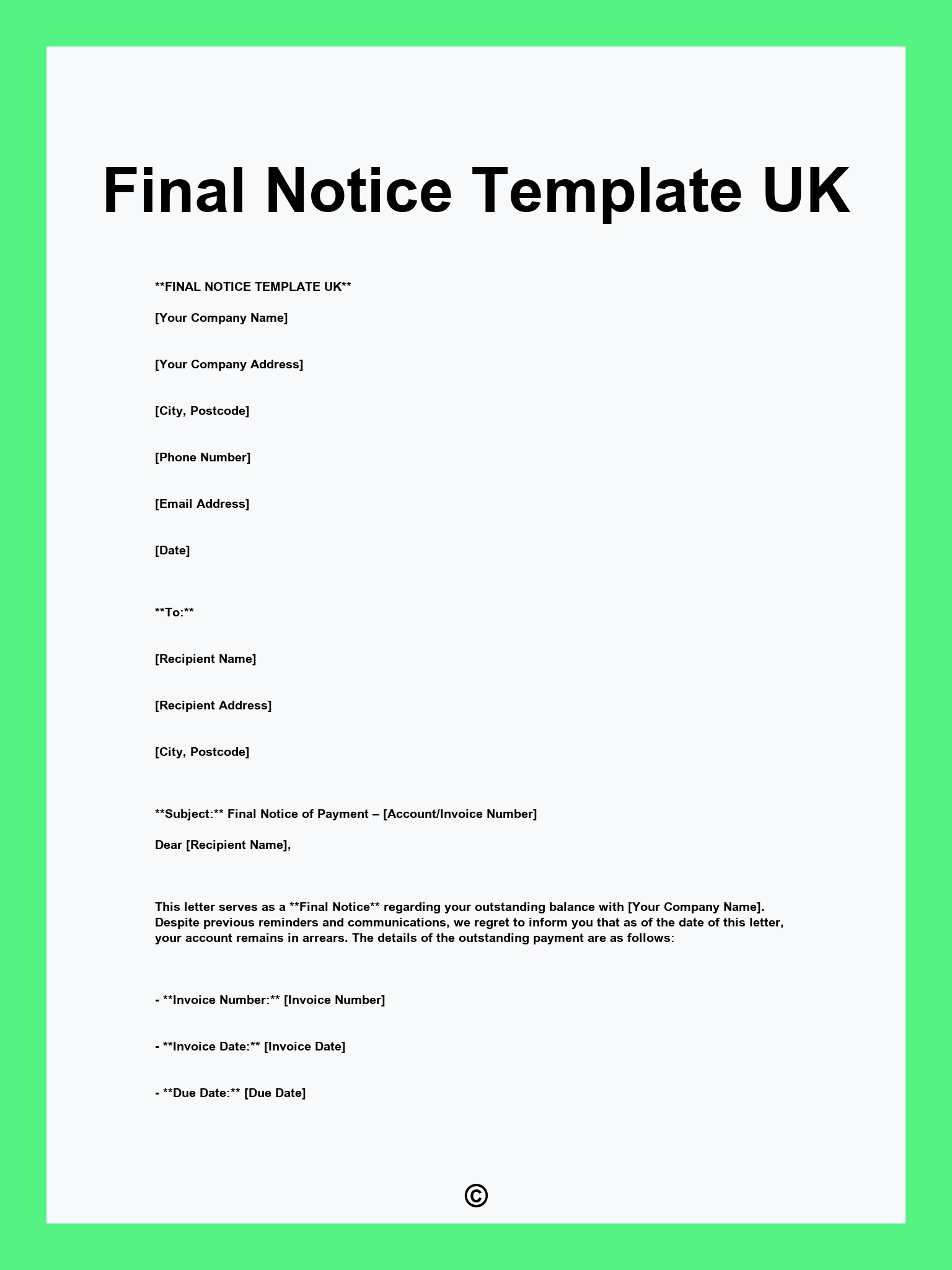 Final Notice Template UK