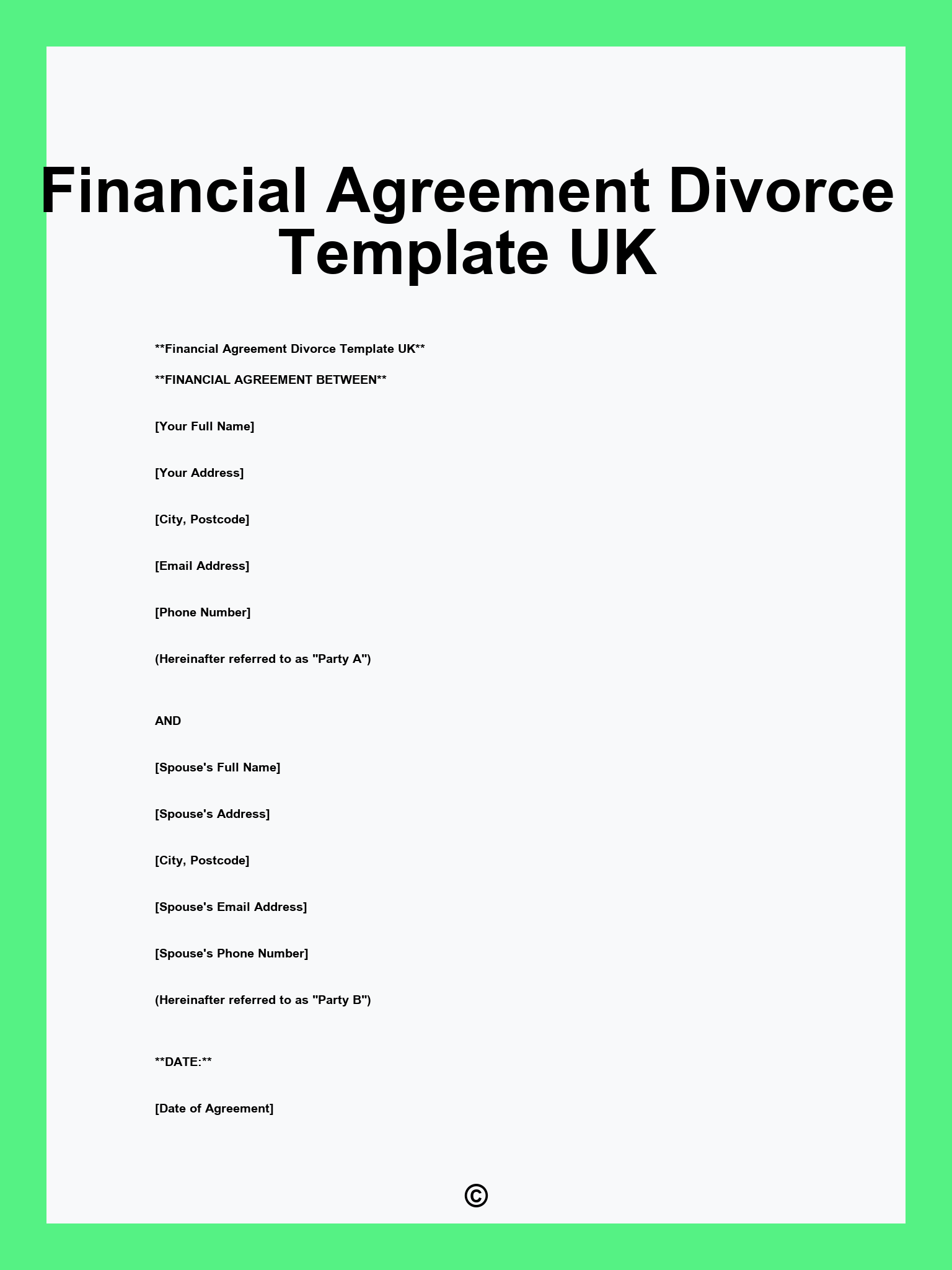 Financial Agreement Divorce Template UK