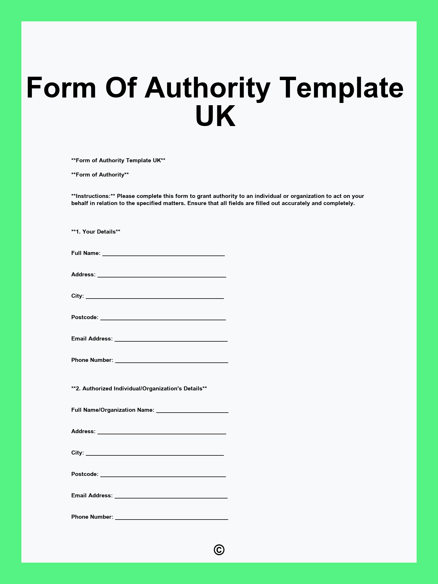 Form Of Authority Template UK