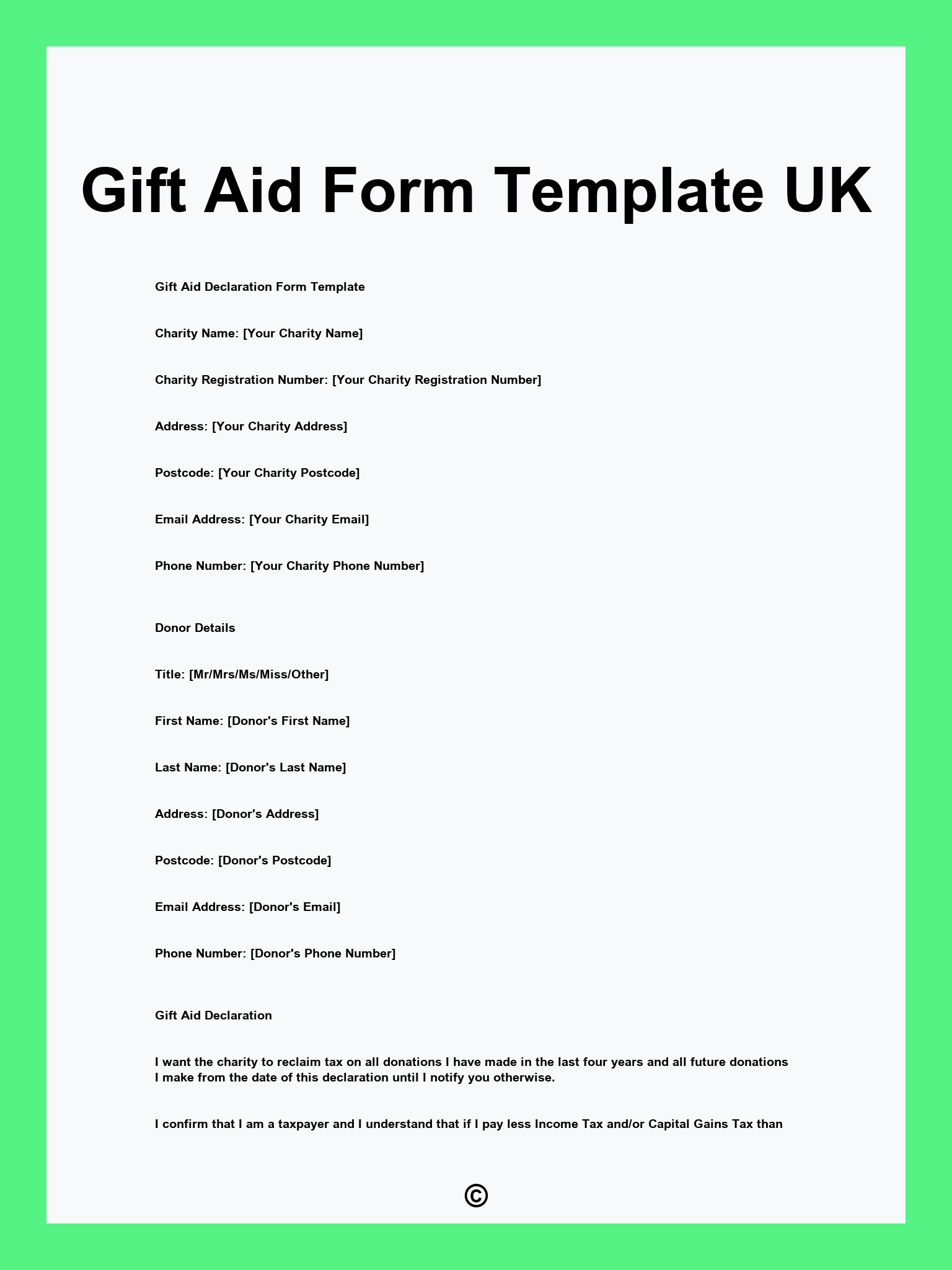 Gift Aid Form Template UK