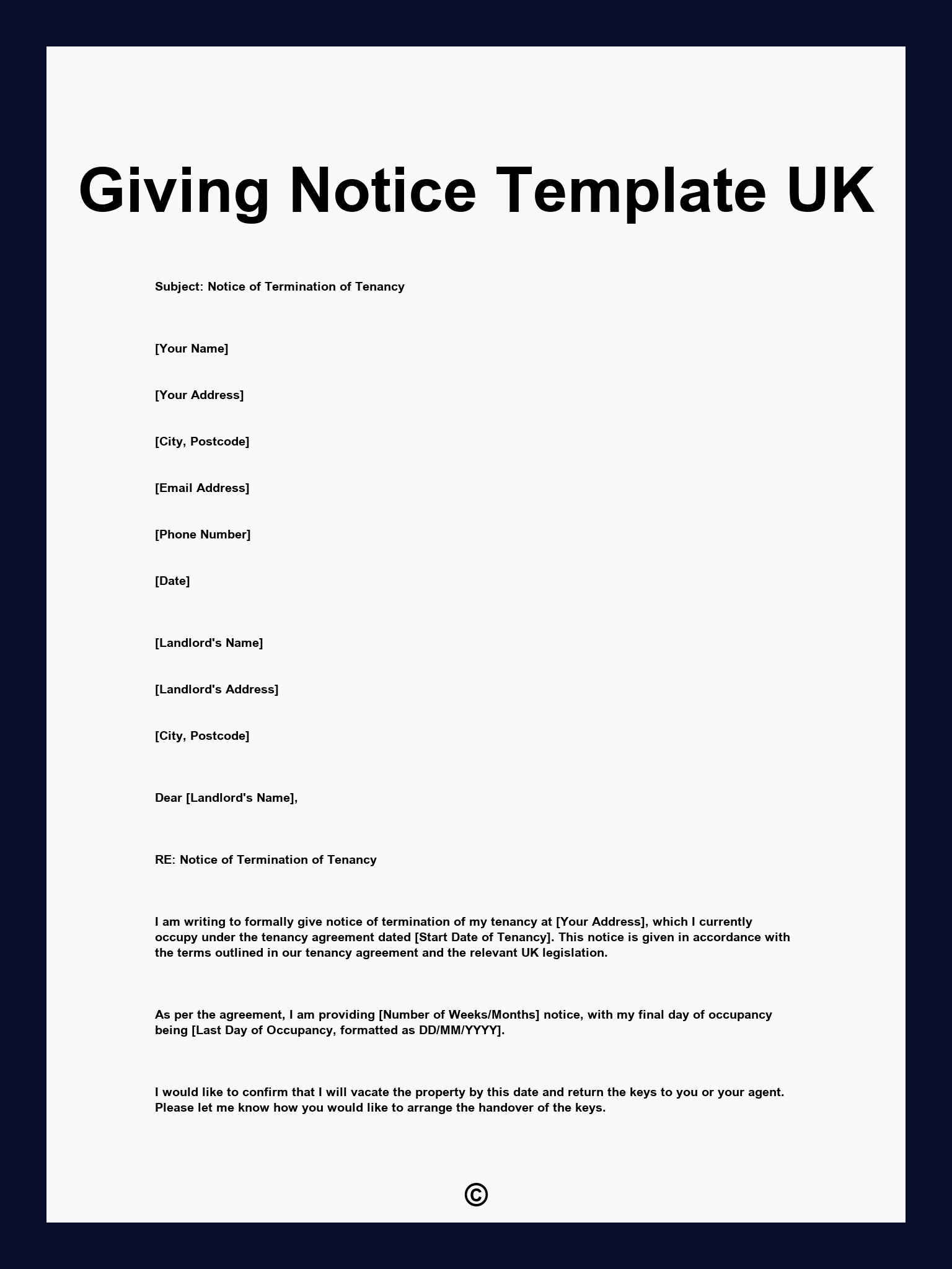 Giving Notice Template UK