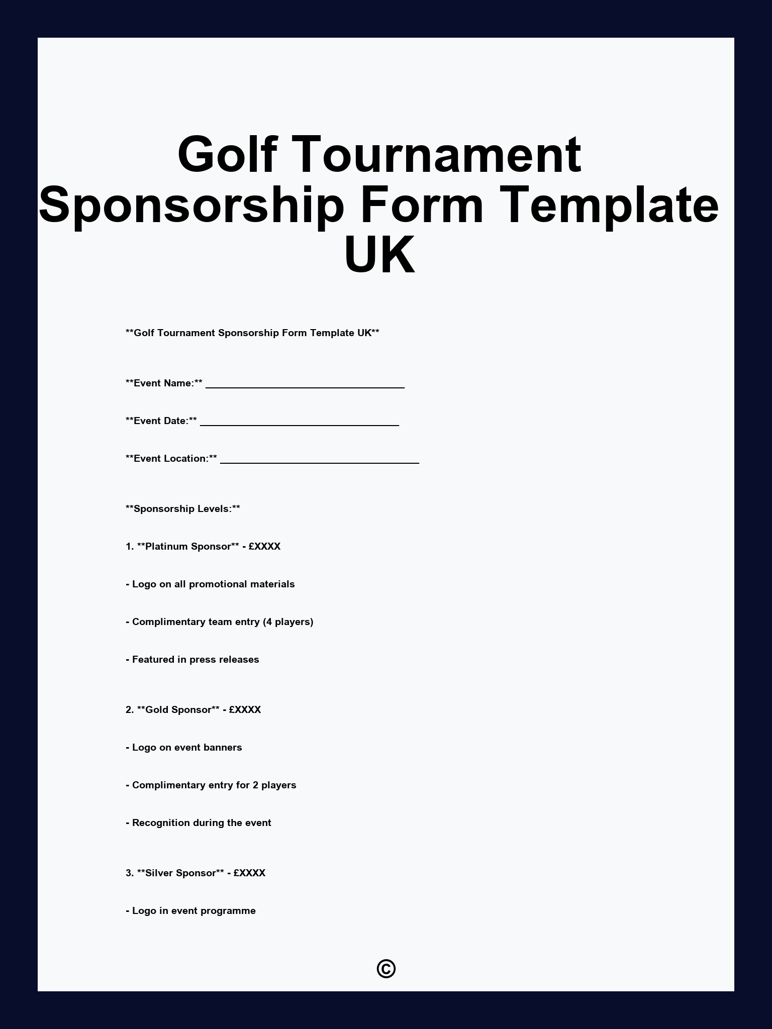Golf Tournament Sponsorship Form Template UK