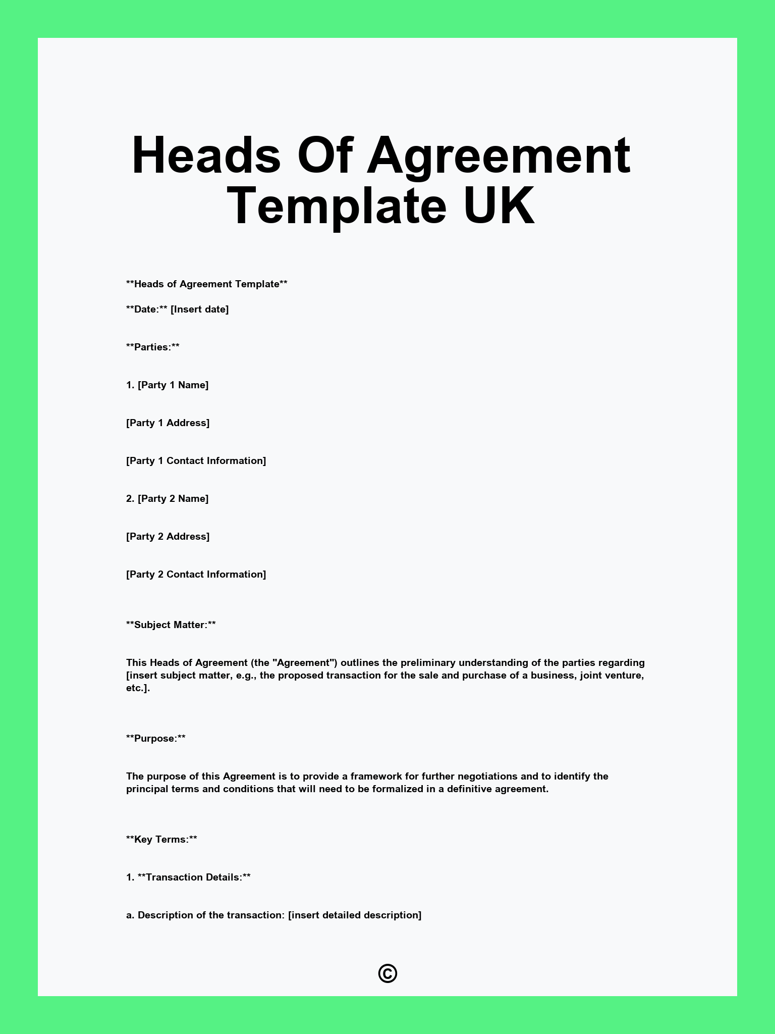 Heads Of Agreement Template UK