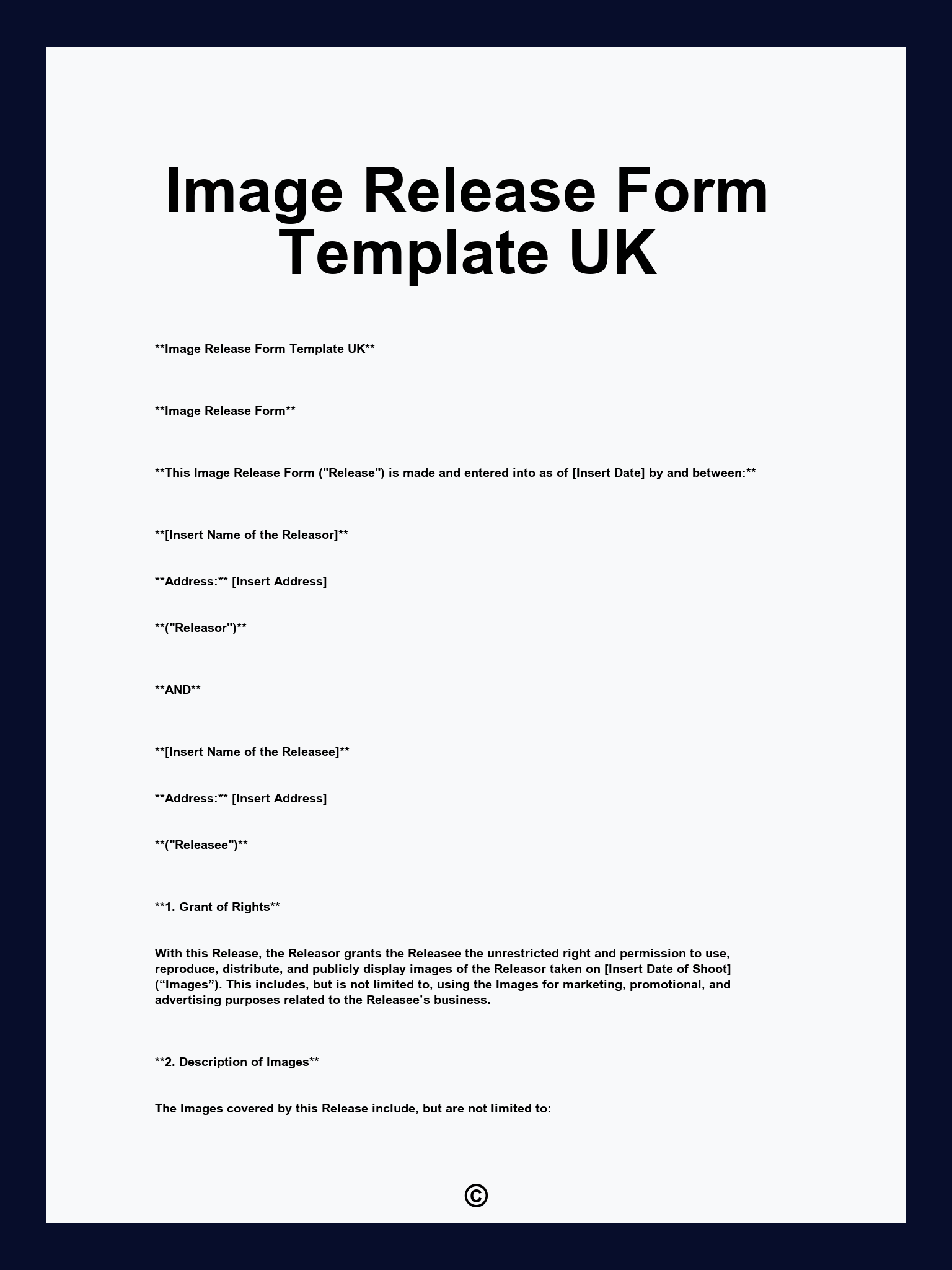 Image Release Form Template UK
